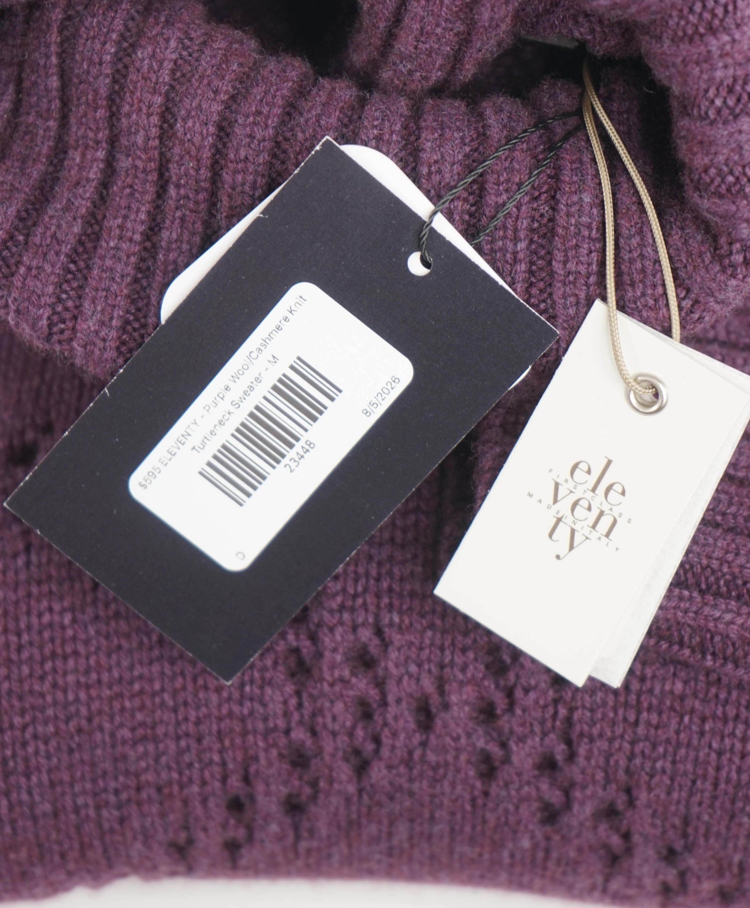 $595 ELEVENTY - Purple Wool/Cashmere Turtleneck - M (Women)