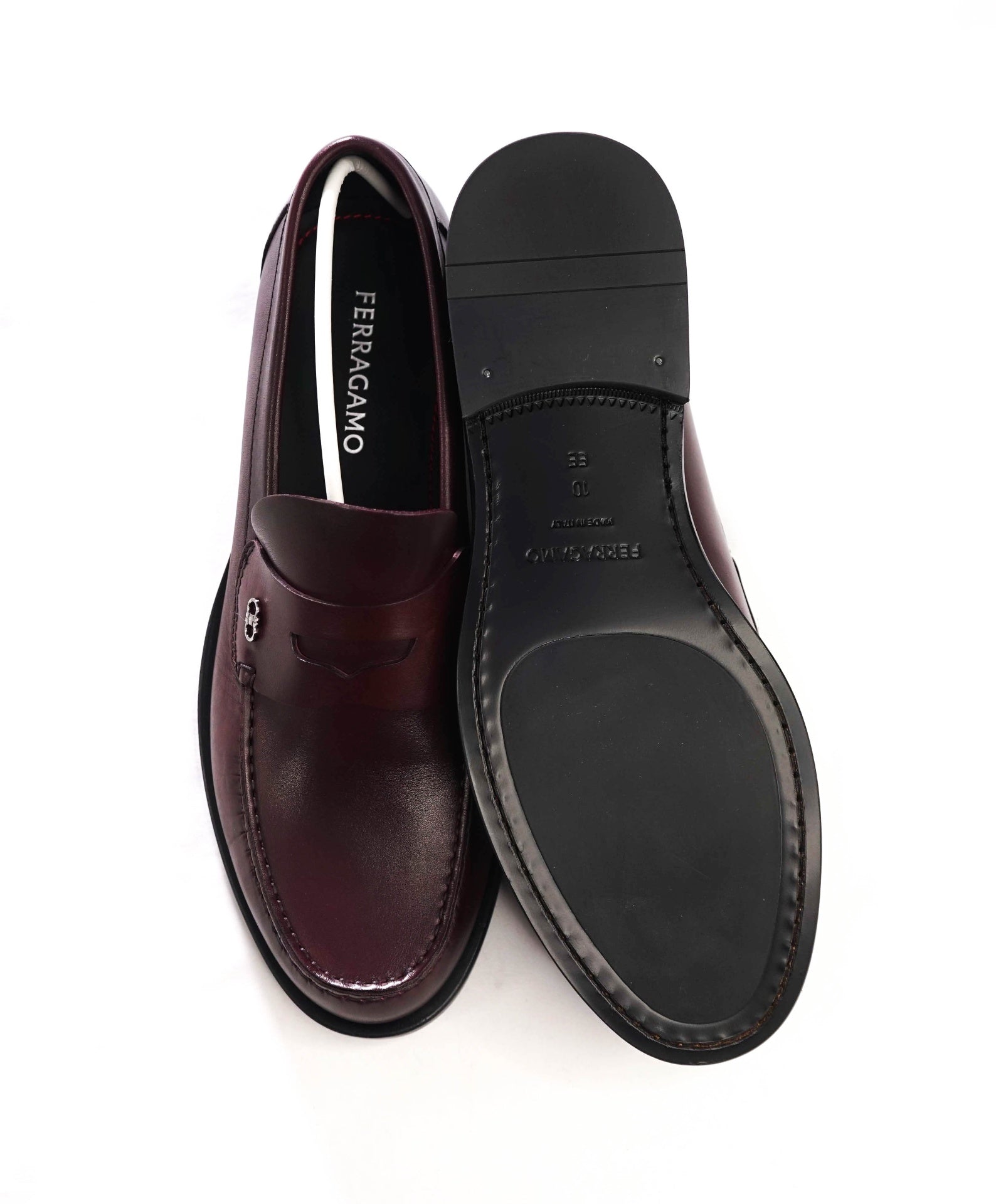 FERRAGAMO - "BACCO" Dark Burgundy Leather Loafers - 12 EE