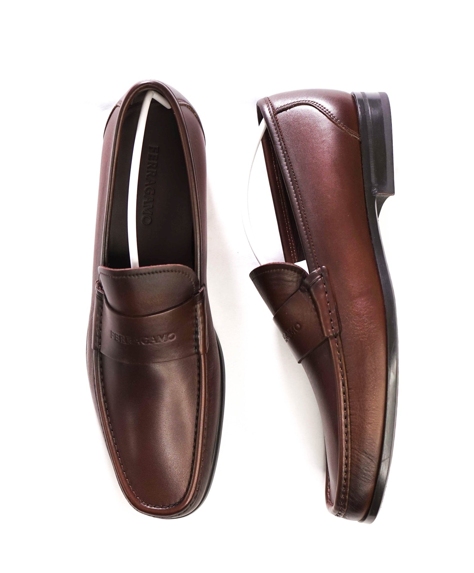 $980 FERRAGAMO - Brown Leather "DUPONT" Loafers - 10 EE