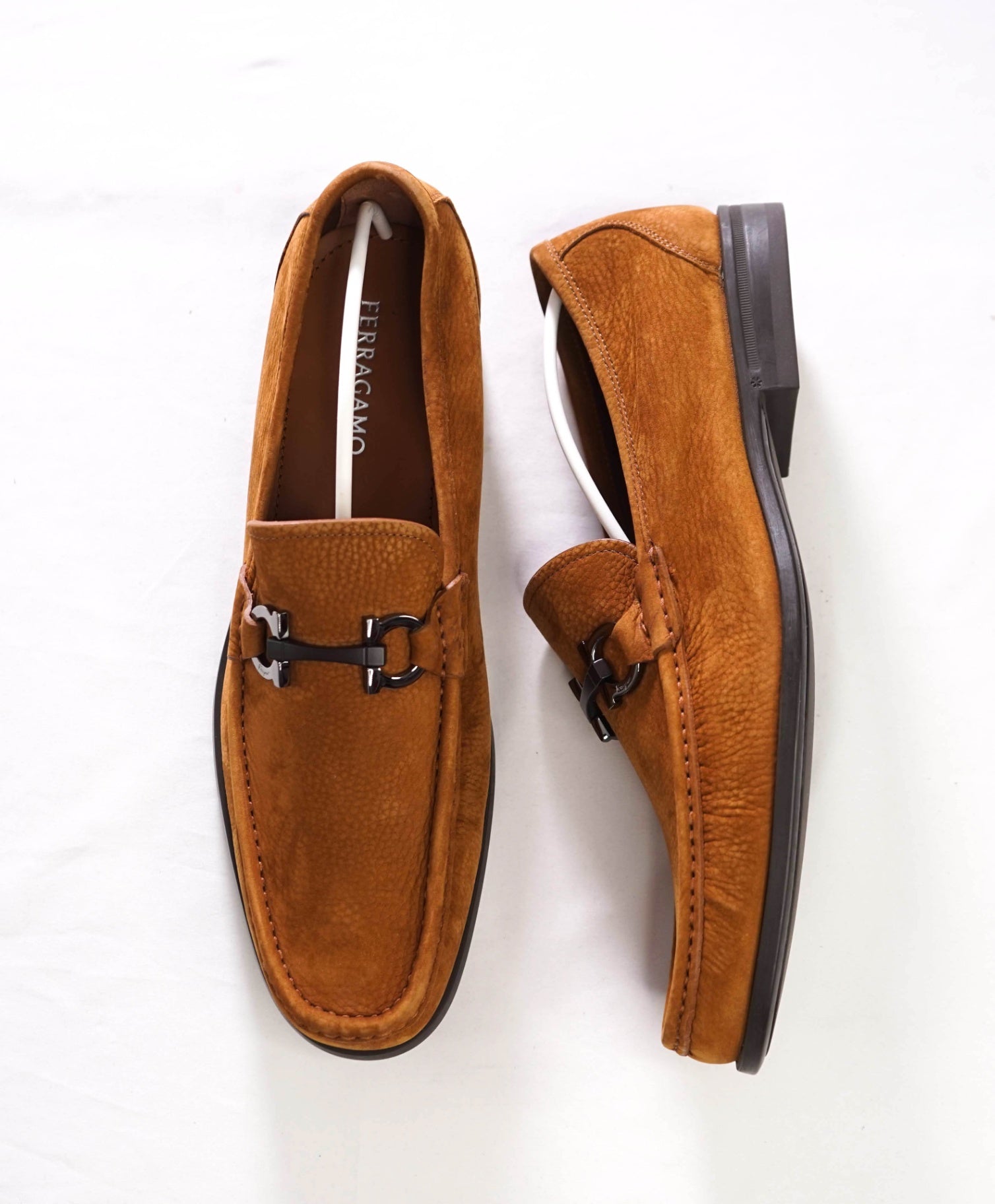 $850 FERRAGAMO - "GRANDIOSO" Brown Suede Loafers - 10.5 EE