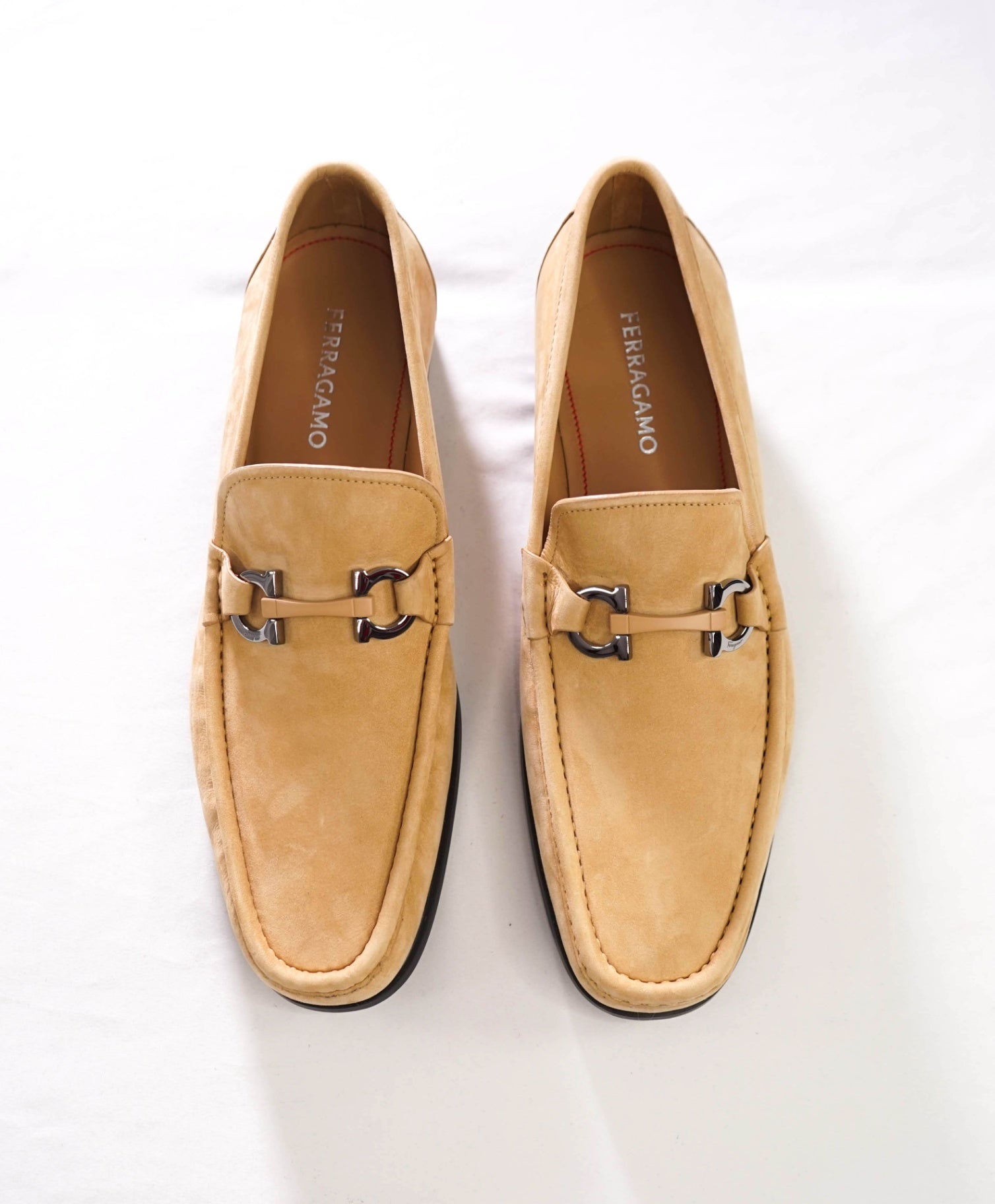 $850 FERRAGAMO - "GRANDIOSO" Neutral Suede Loafers - 10 EE