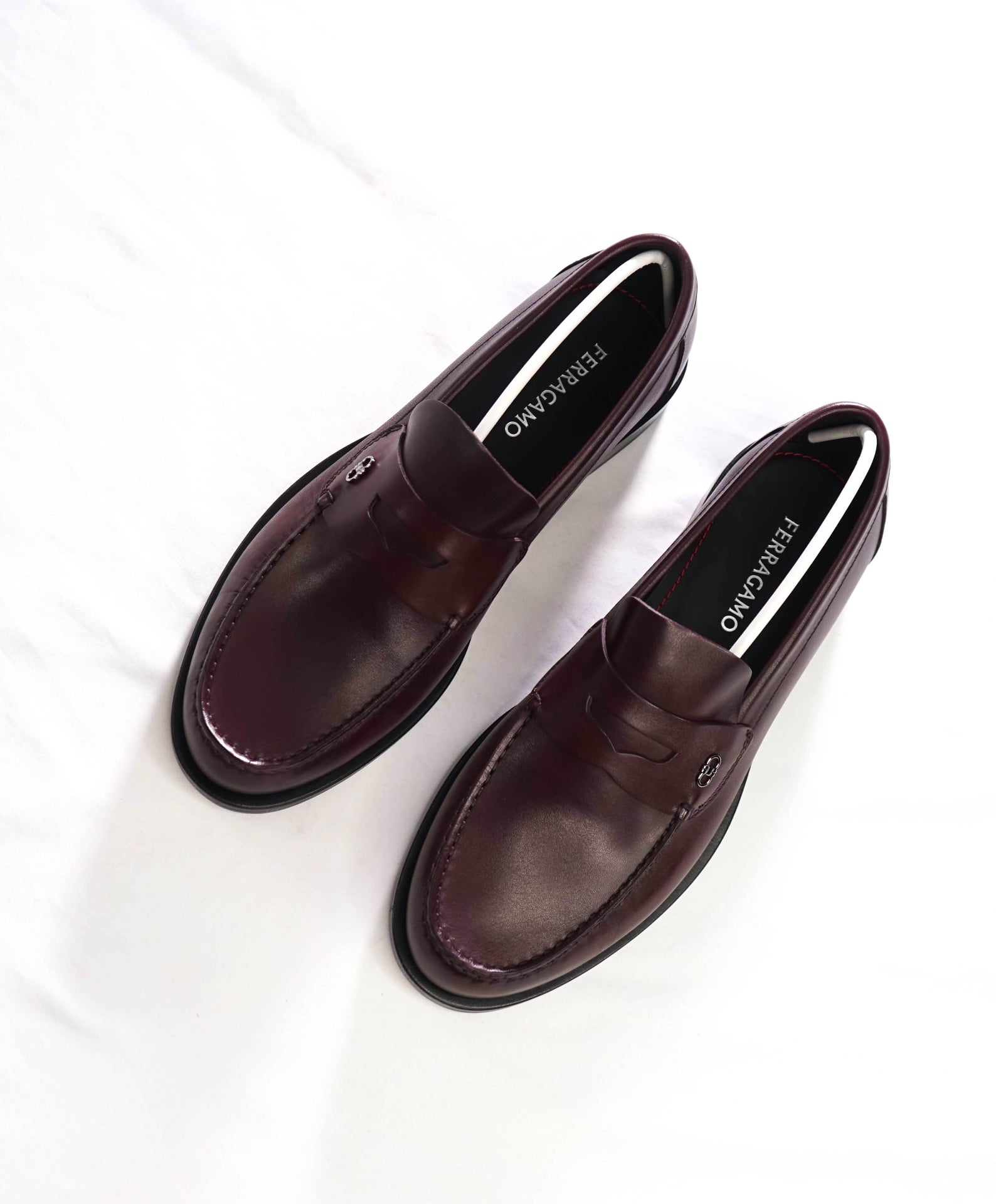 FERRAGAMO - "BACCO" Dark Burgundy Leather Loafers - 12 EE