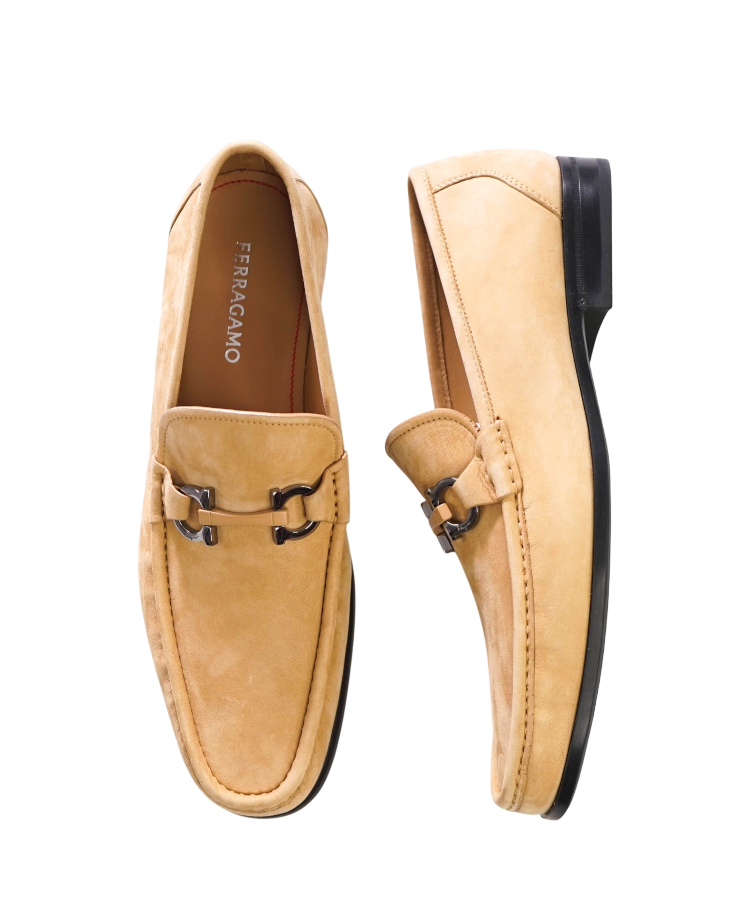 $850 FERRAGAMO - "GRANDIOSO" Neutral Suede Loafers - 11.5 EE