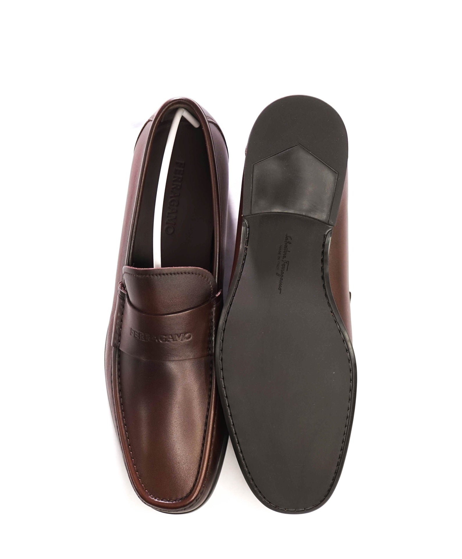 $980 FERRAGAMO - Brown Leather "DUPONT" Loafers - 12 E