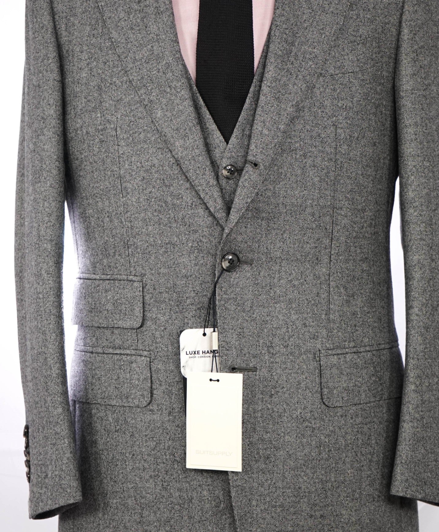 $927 SUITSUPPLY - Gray Houndstooth Wool 3-Piece Suit - 38R