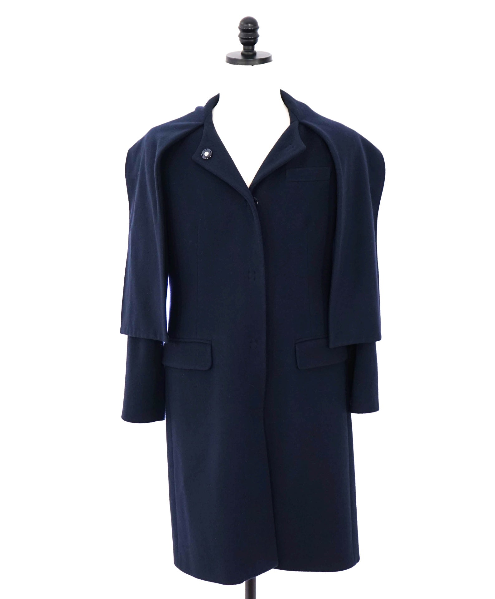 $1,195 ELEVENTY - Navy Blue Wool Scarf Collar Coat - 4 US (42 EU)