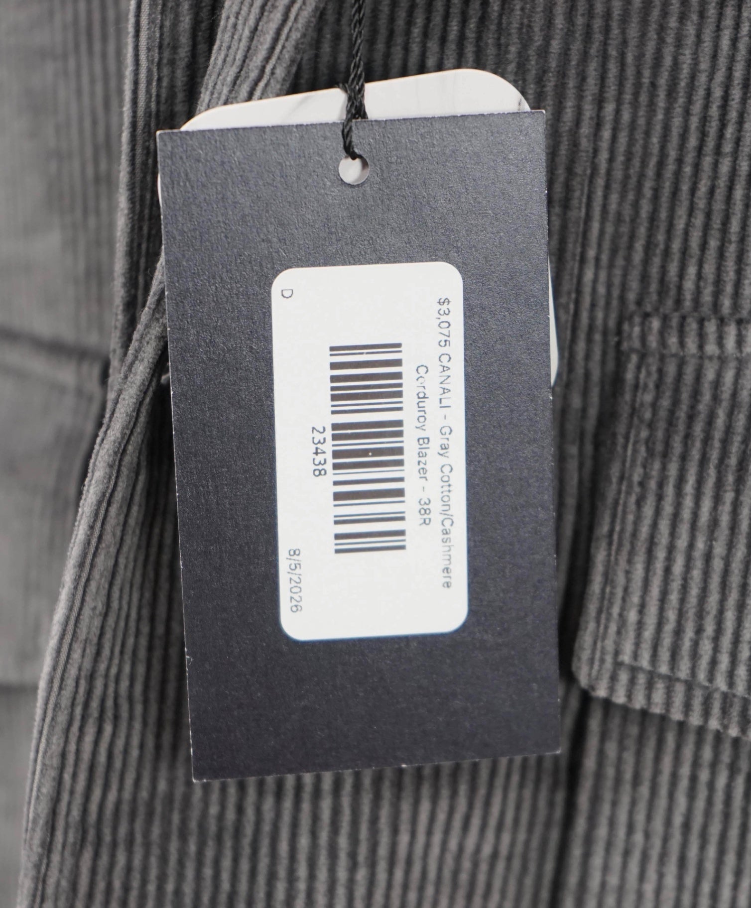 $3,075 CANALI - Gray Cashmere/Cotton Corduroy Jacket - 38R