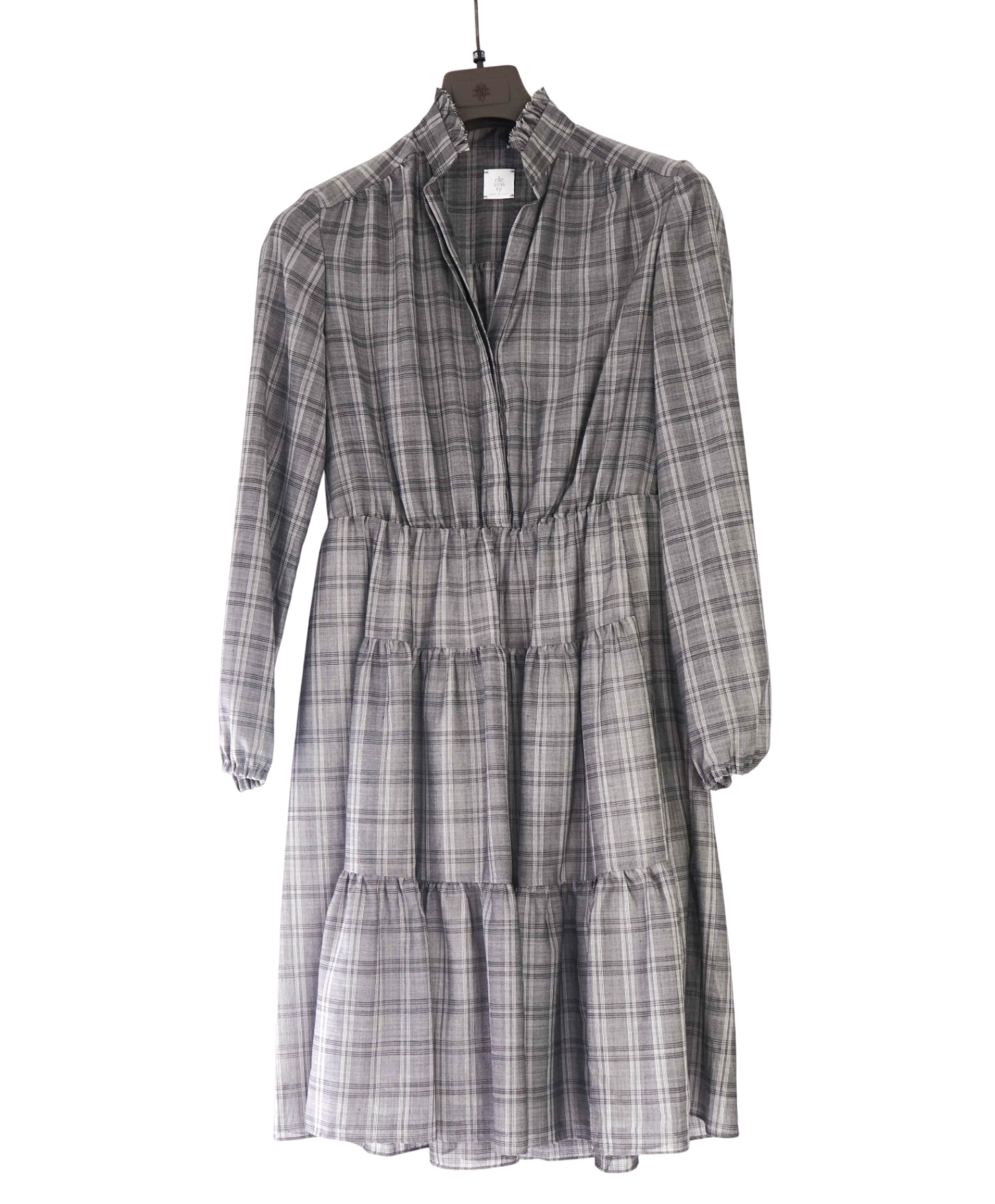 $795 ELEVENTY - Gray Plaid Wool Blend Dress - 2