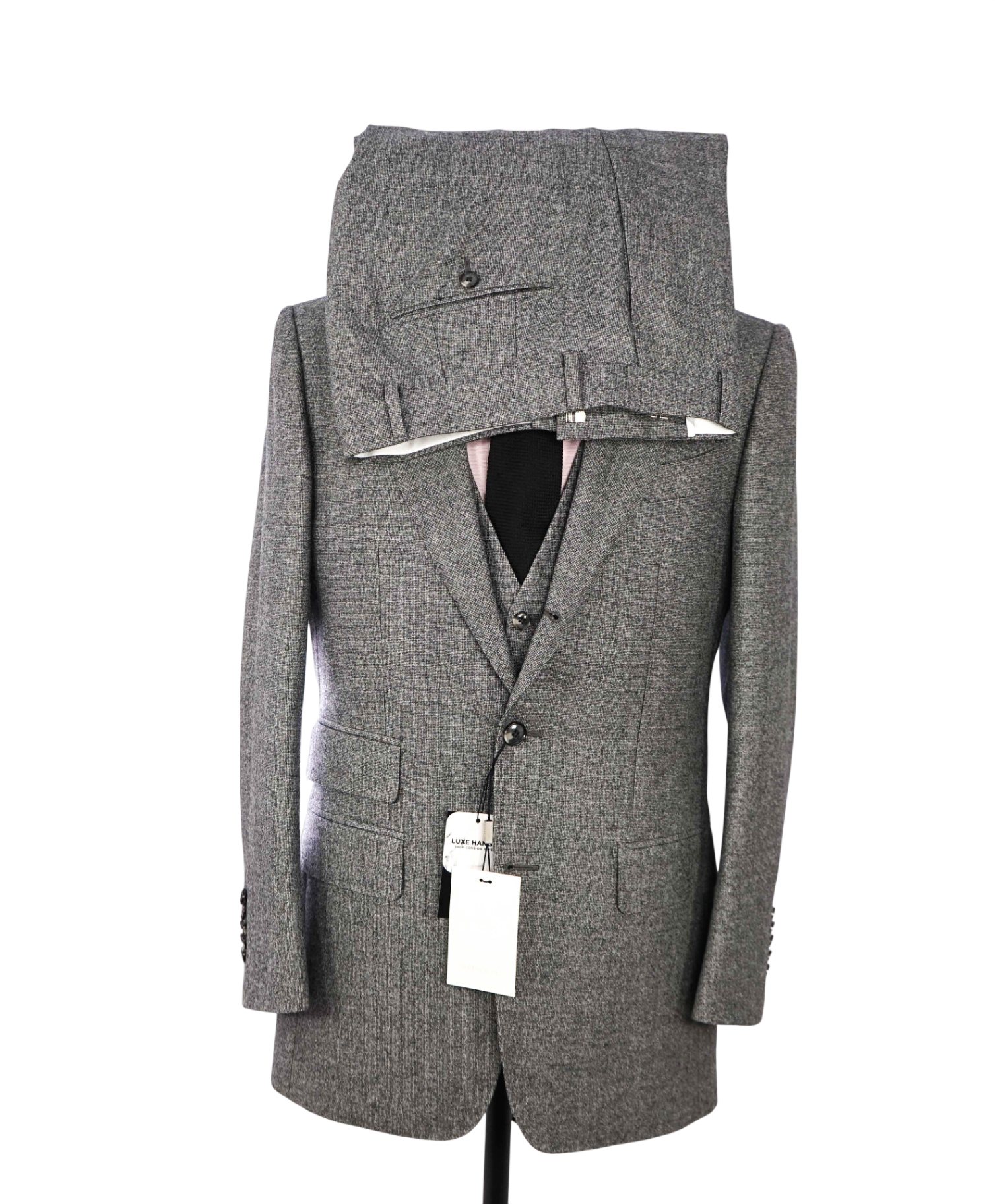 $927 SUITSUPPLY - Gray Houndstooth Wool 3-Piece Suit - 38R