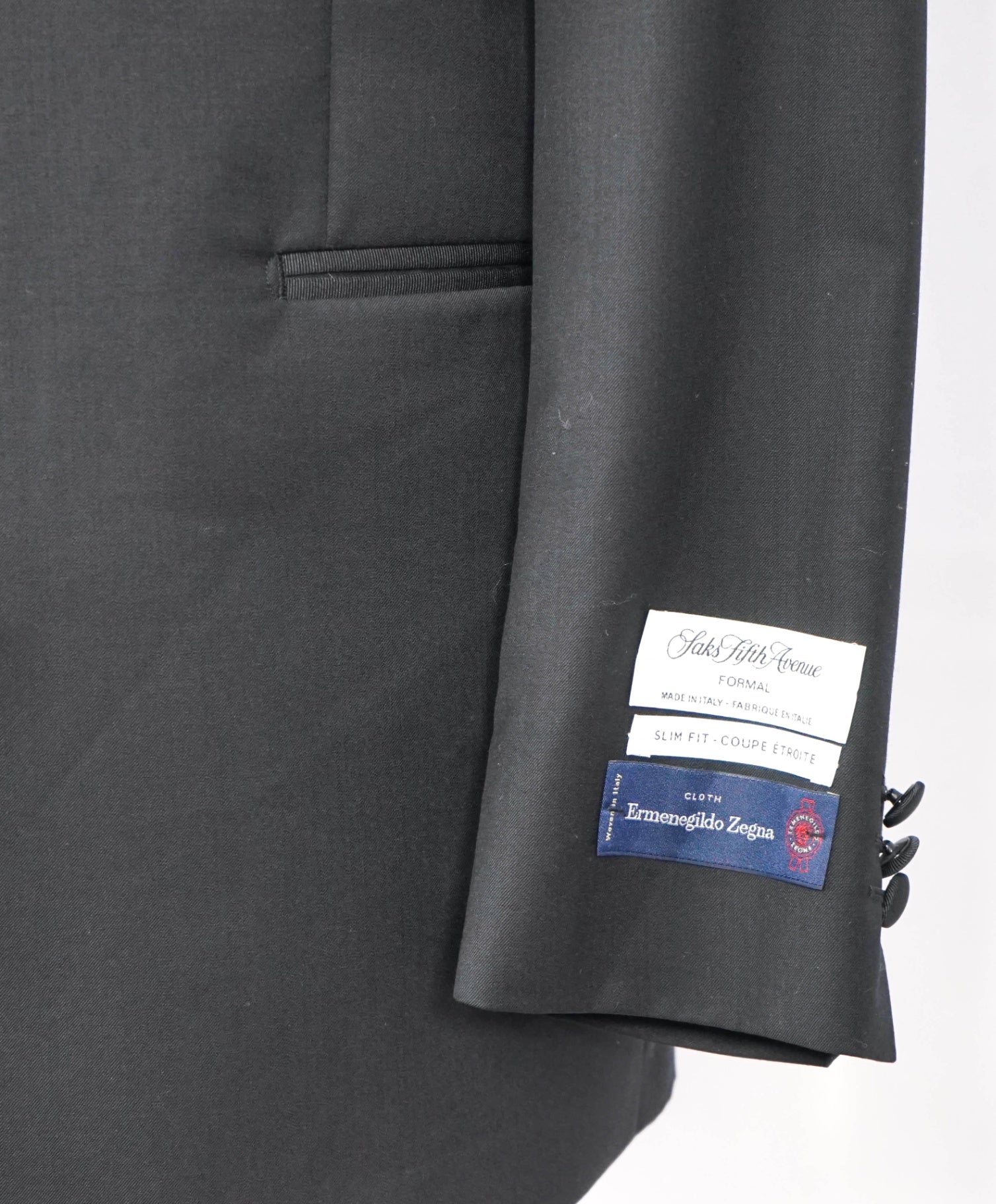 $1,295 ZEGNA For SFA - Black Wool/Silk Peak Dinner Jacket - 46R