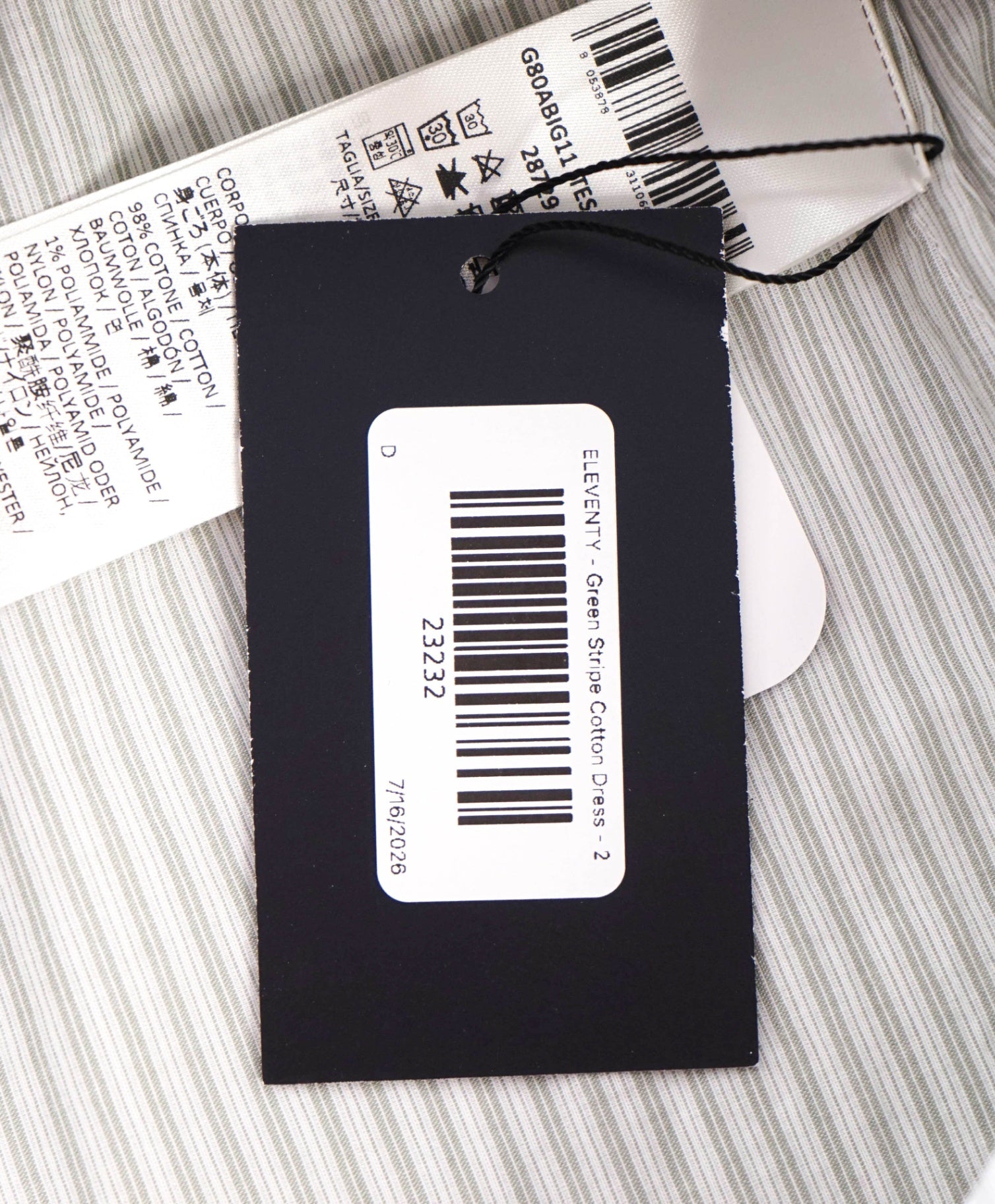 $895 ELEVENTY - Green Stripe Cotton Dress - 2 US