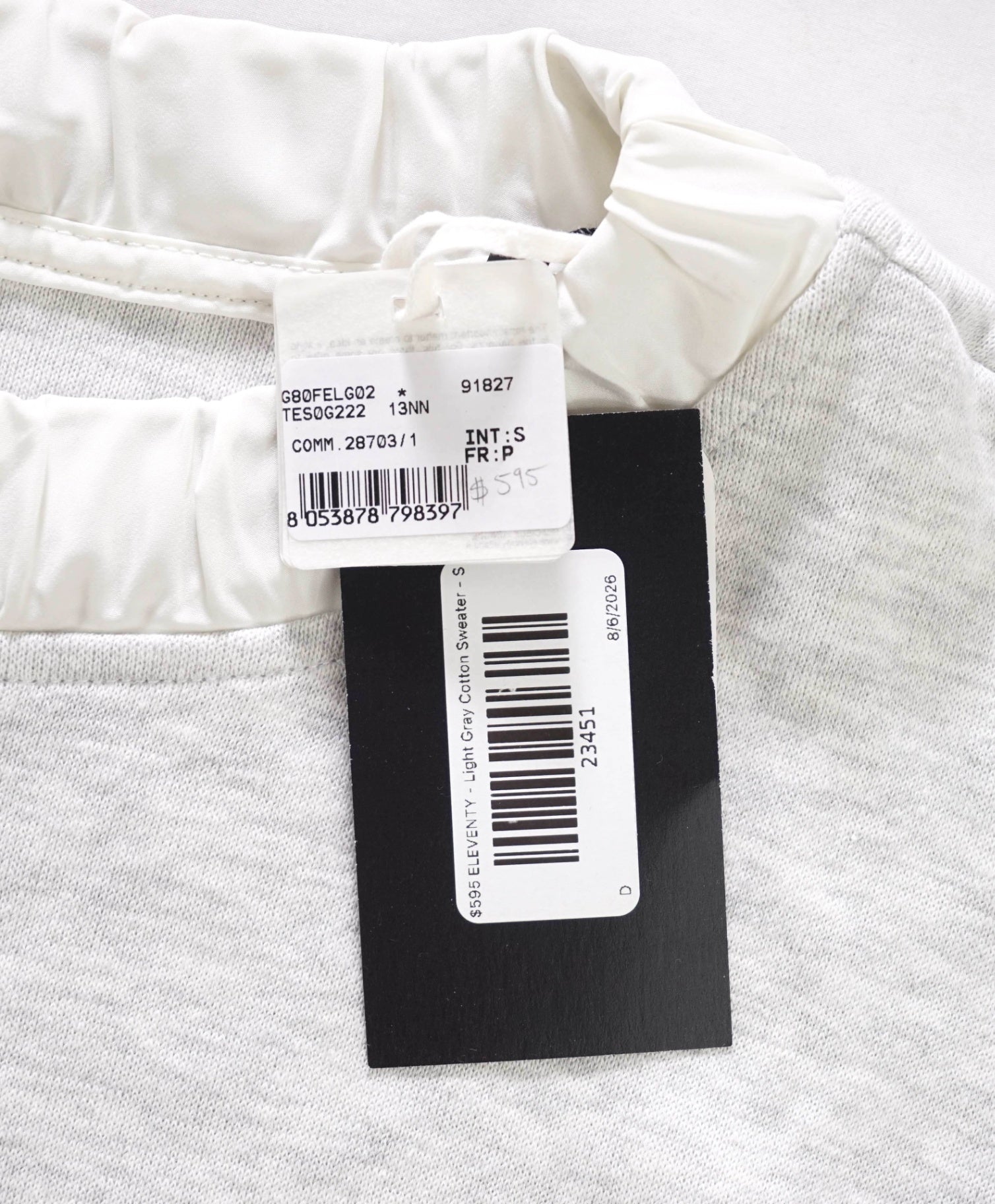 $595 ELEVENTY - Light Gray Cotton Sweater - S