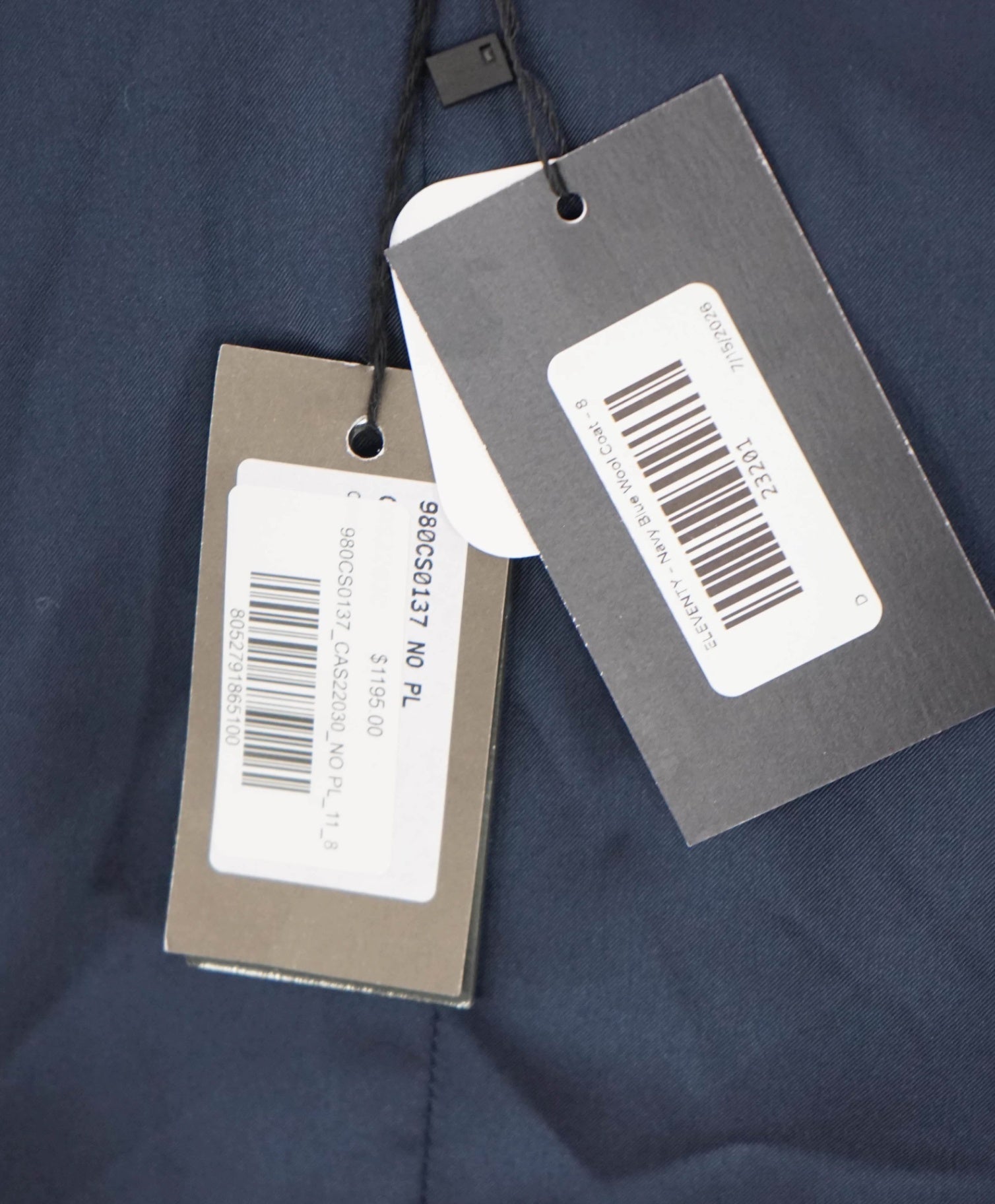 $1,195 ELEVENTY - Navy Blue Wool Scarf Collar Coat - 8 US (46EU)