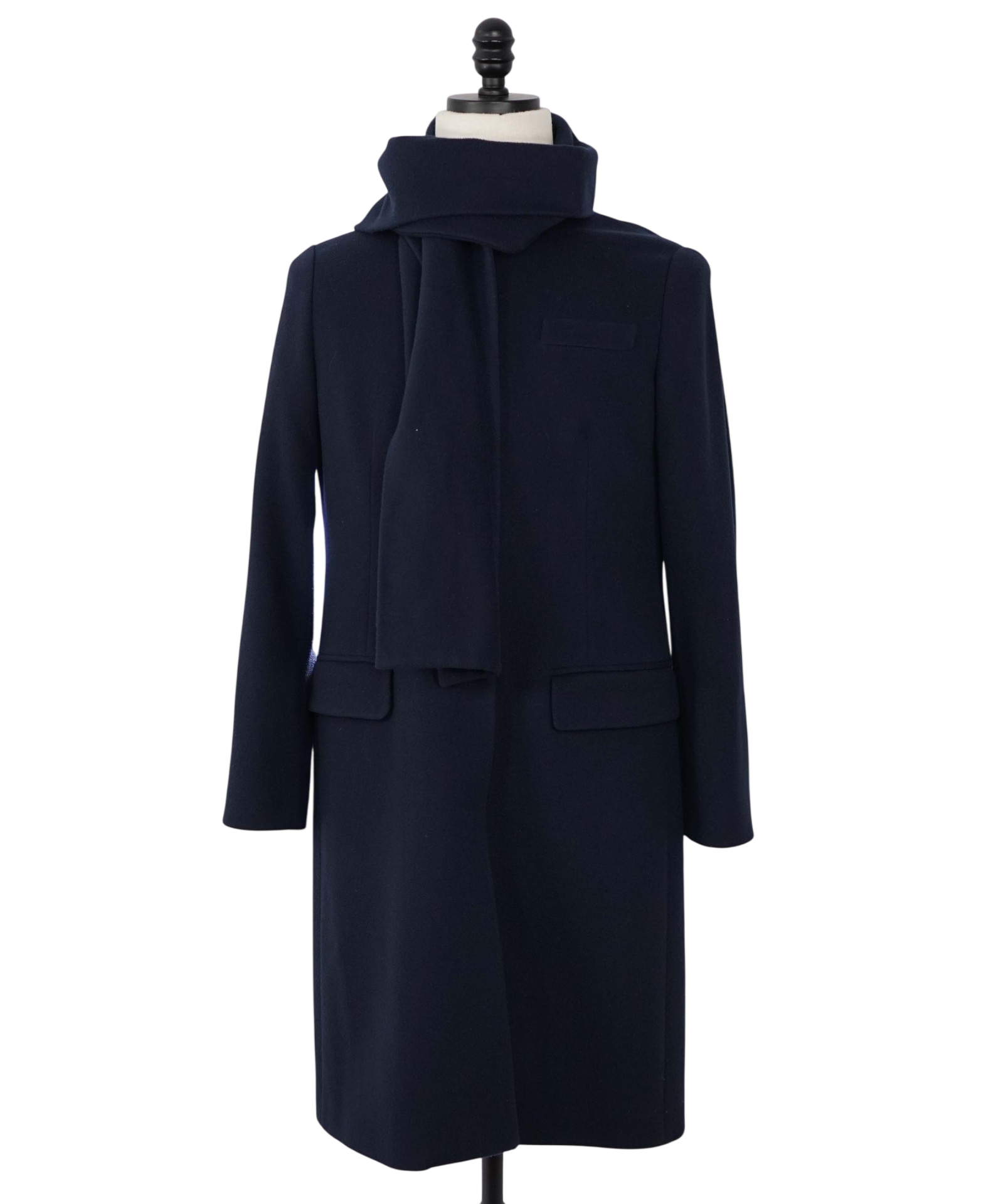 $1,195 ELEVENTY - Navy Blue Wool Scarf Collar Coat - 8 US (46EU)