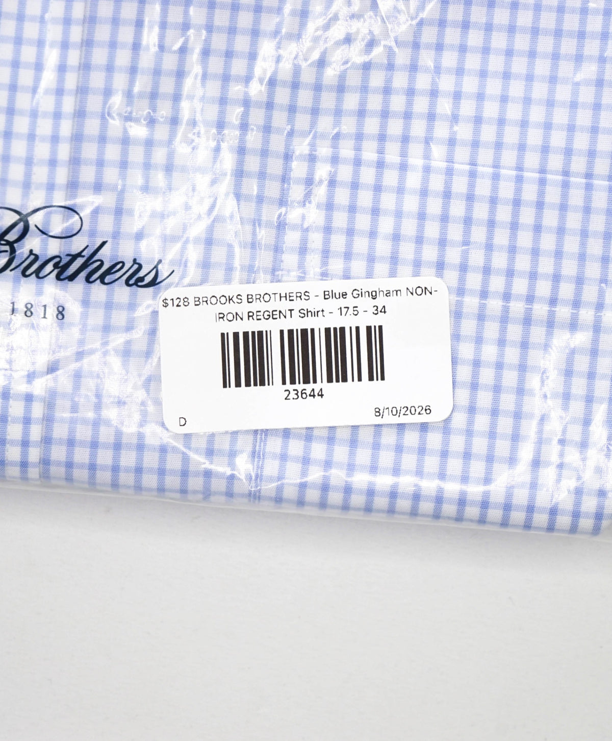 $128 BROOKS BROTHERS - Blue Gingham NON-IRON REGENT Shirt - 17.5 - 34