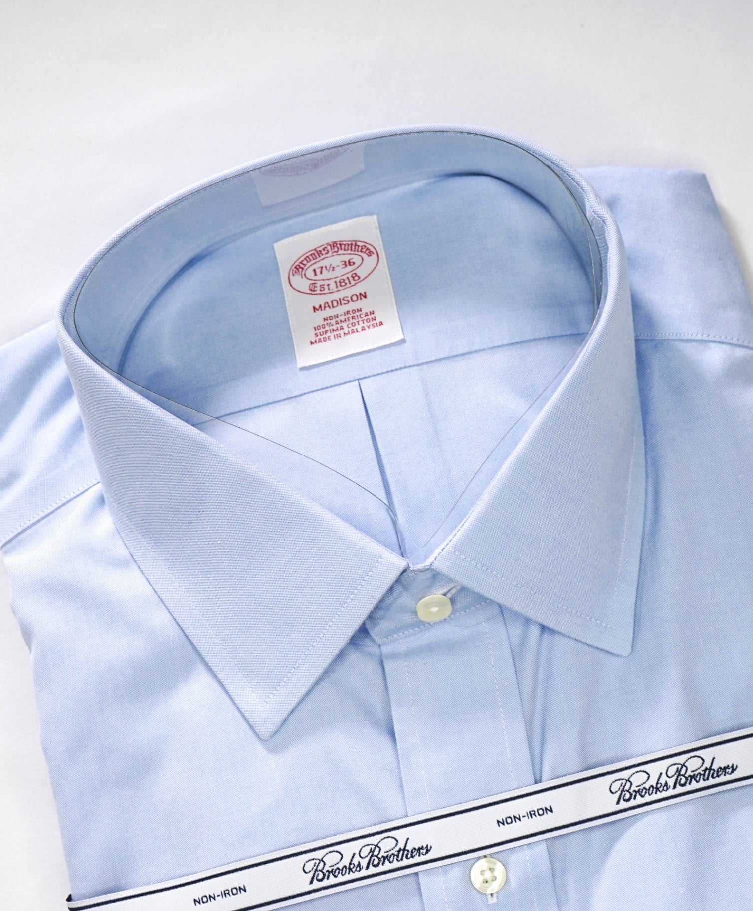 $128 BROOKS BROTHERS -Blue NON-IRON MADISON Shirt - 17.5 - 36