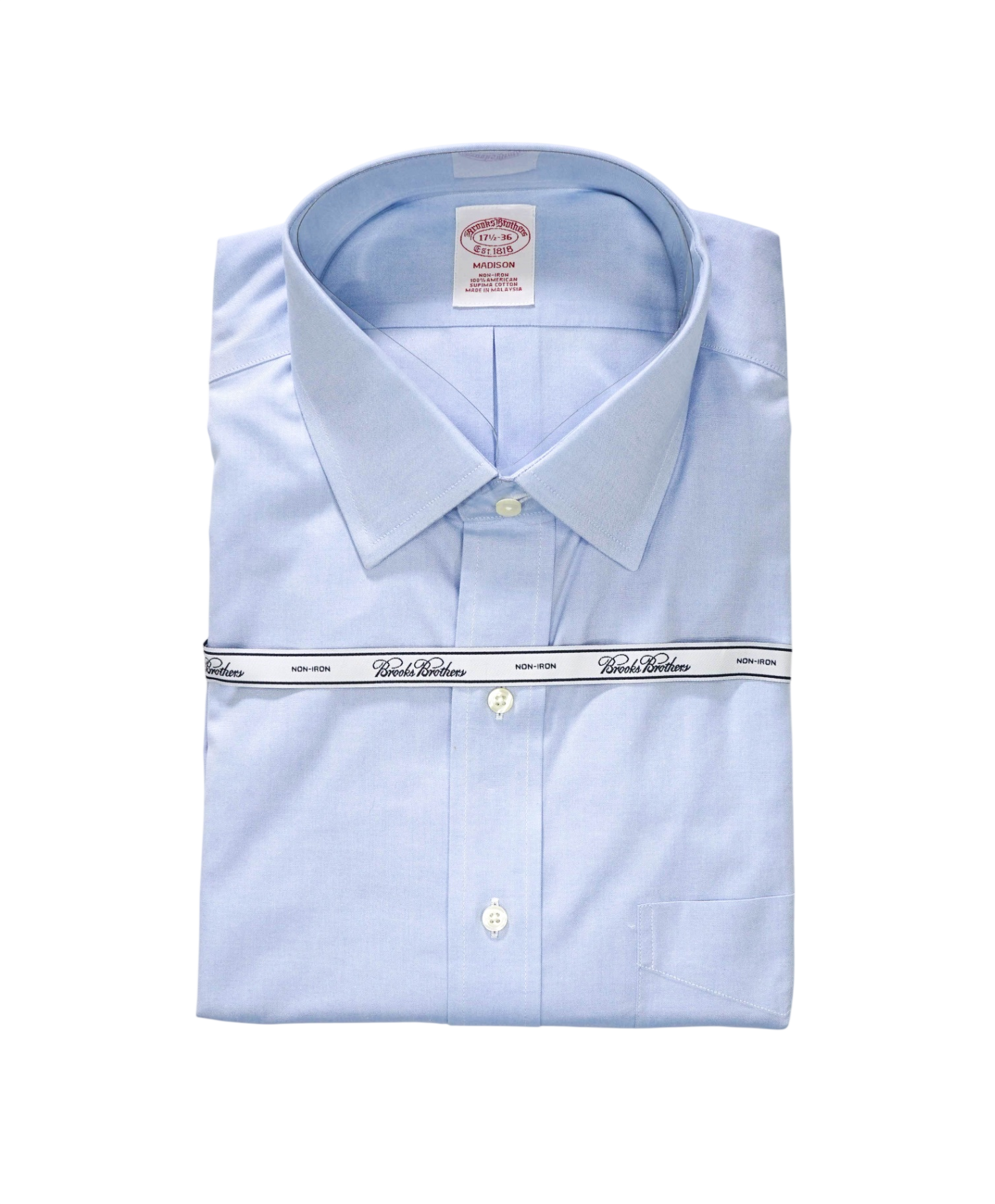 $128 BROOKS BROTHERS -Blue NON-IRON MADISON Shirt - 17.5 - 36