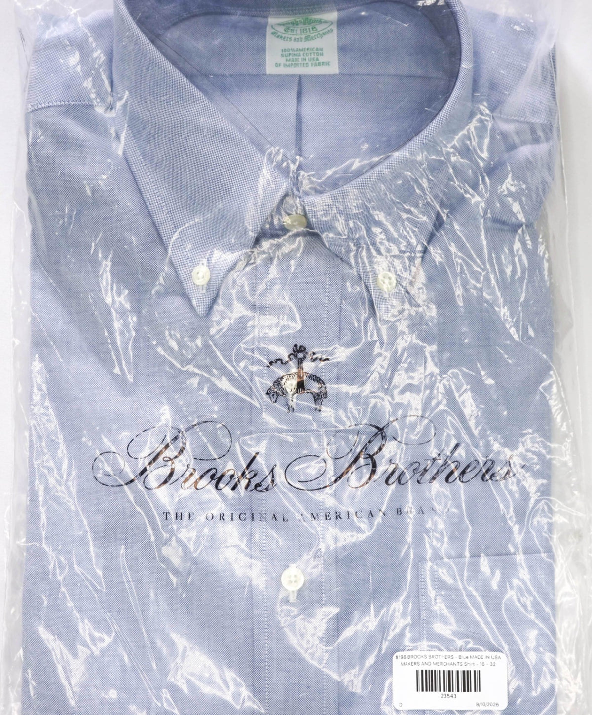 $198 BROOKS BROTHERS - Blue MADE IN USA MAKERS AND MERCHANTS Shirt - 16 - 32