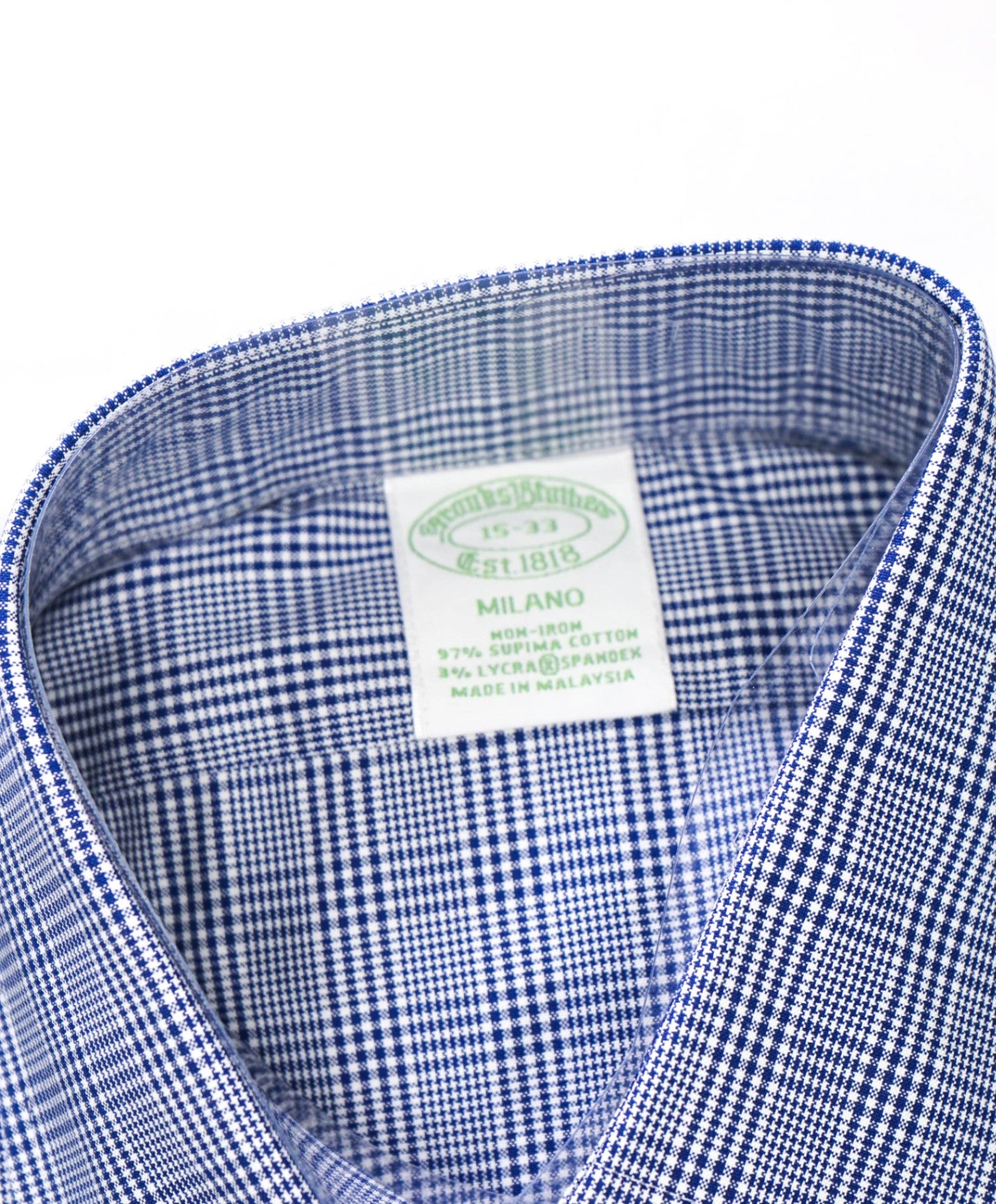 $128 BROOKS BROTHERS - Blue Plaid NON-IRON MILANO Shirt - 15.5 - 33
