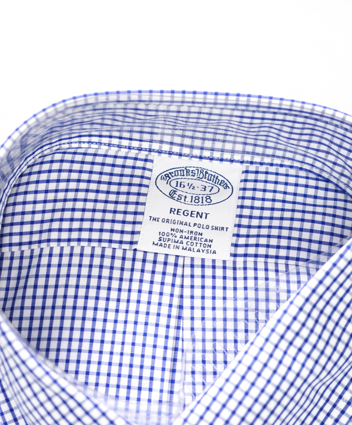 $128 BROOKS BROTHERS - Blue Gingham NON-IRON REGENT Shirt - 16.5 - 37