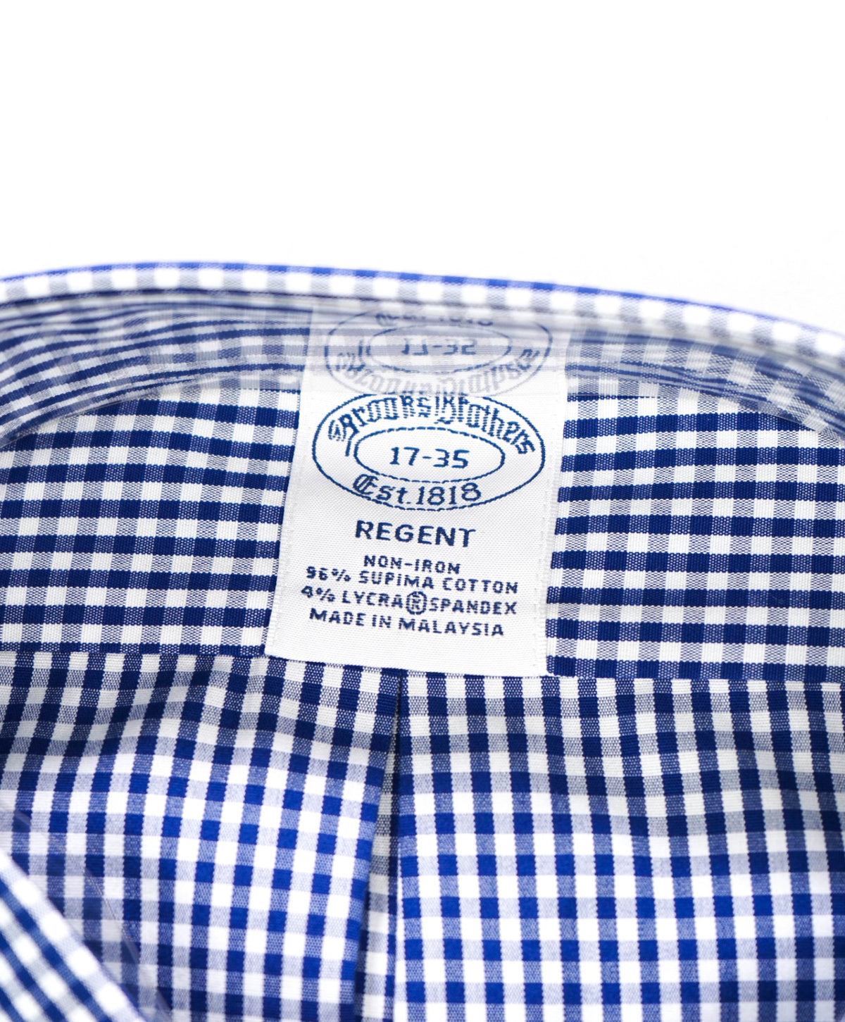 $128 BROOKS BROTHERS - Blue Gingham NON-IRON REGENT Shirt - 17 - 35