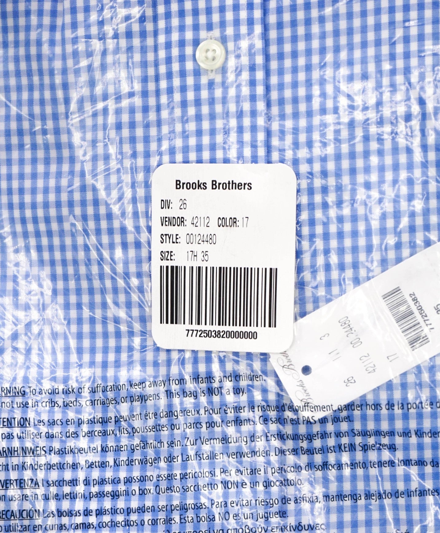 $128 BROOKS BROTHERS - Blue Gingham NON-IRON REGENT Shirt - 17.5 - 35