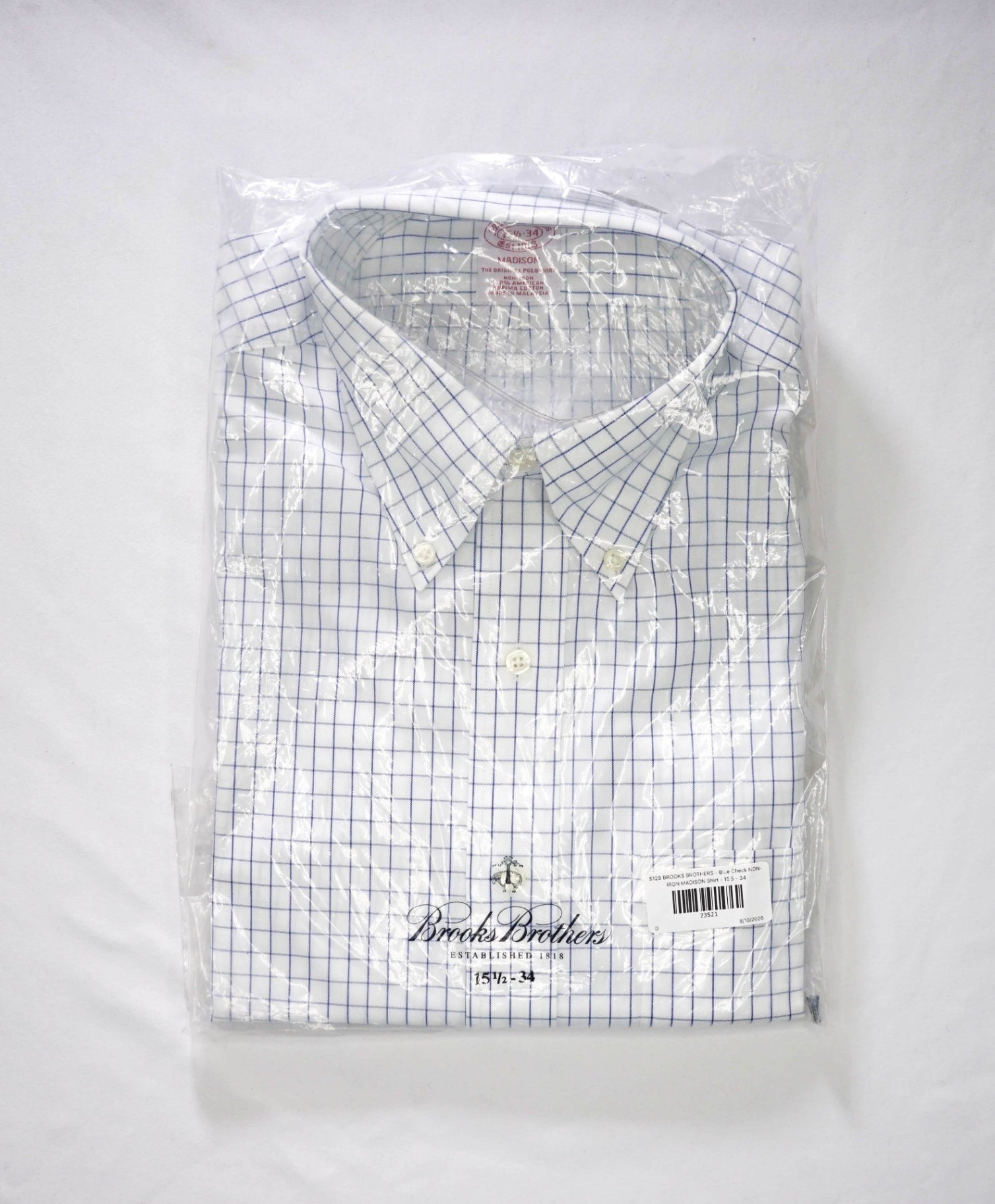 $128 BROOKS BROTHERS - Blue Check NON-IRON MADISON Shirt - 15.5 - 34