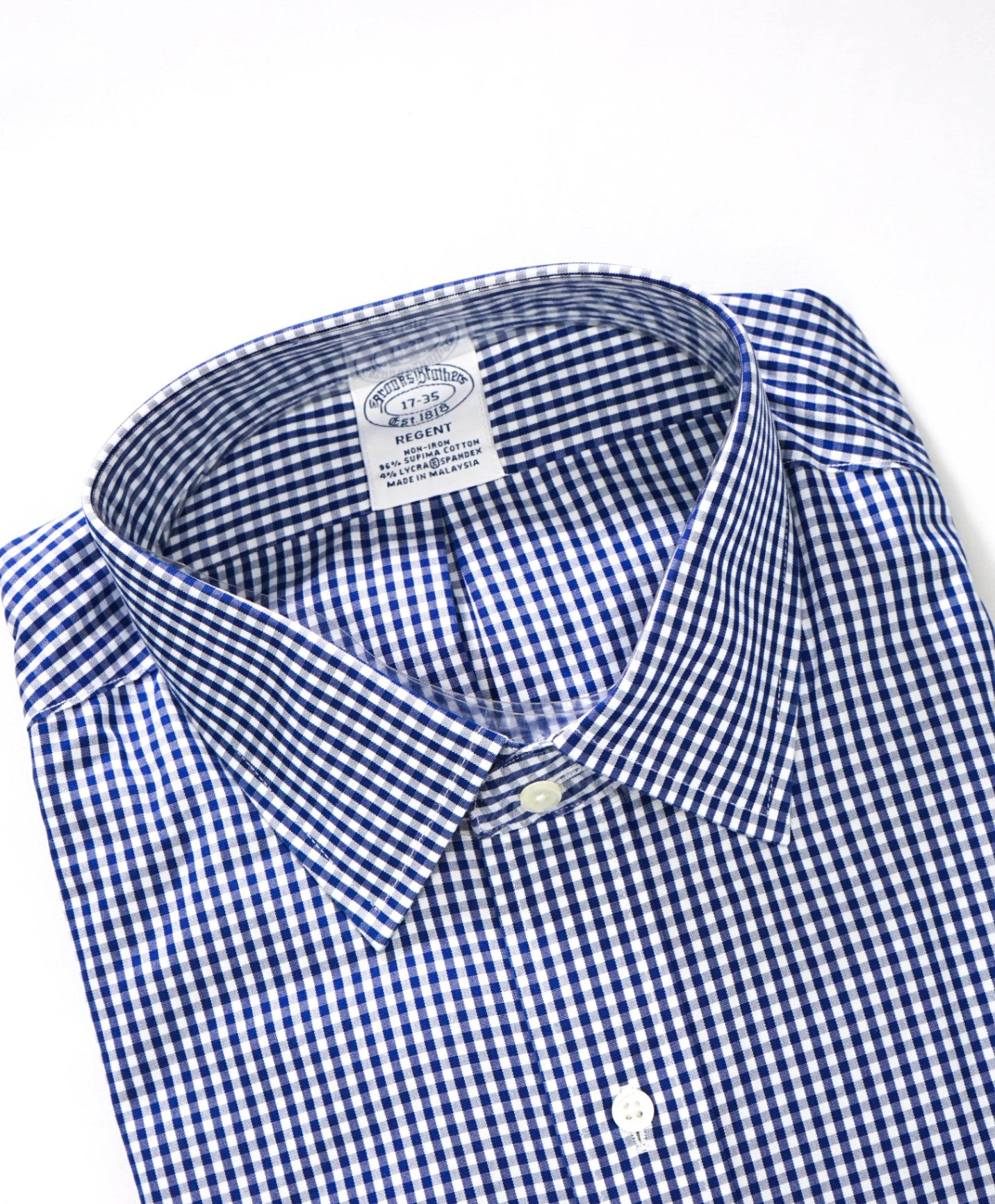 $128 BROOKS BROTHERS - Blue Gingham NON-IRON REGENT Shirt - 17 - 35