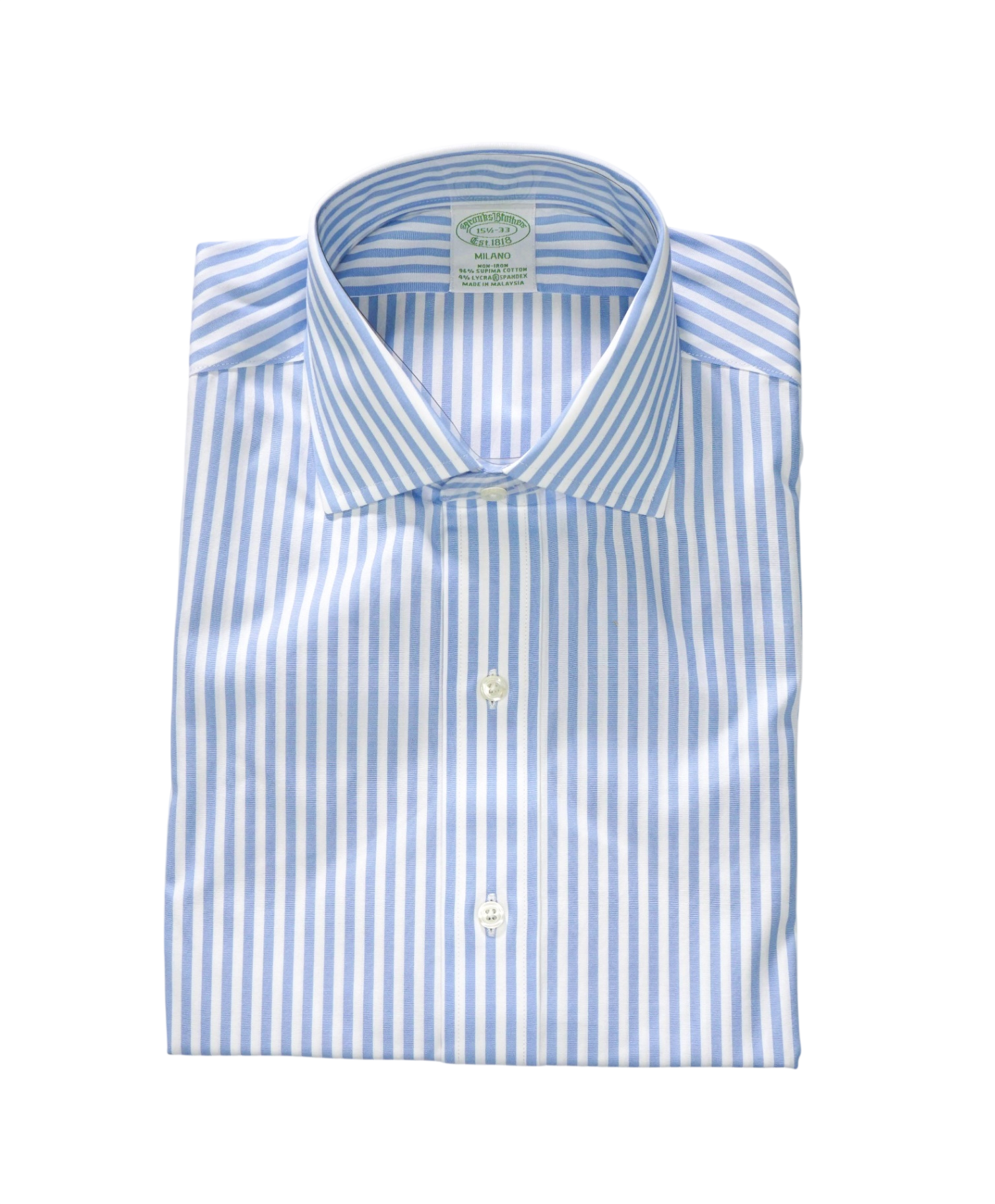 $128 BROOKS BROTHERS - Blue Stripe NON-IRON MILANO Shirt - 15.5 - 33