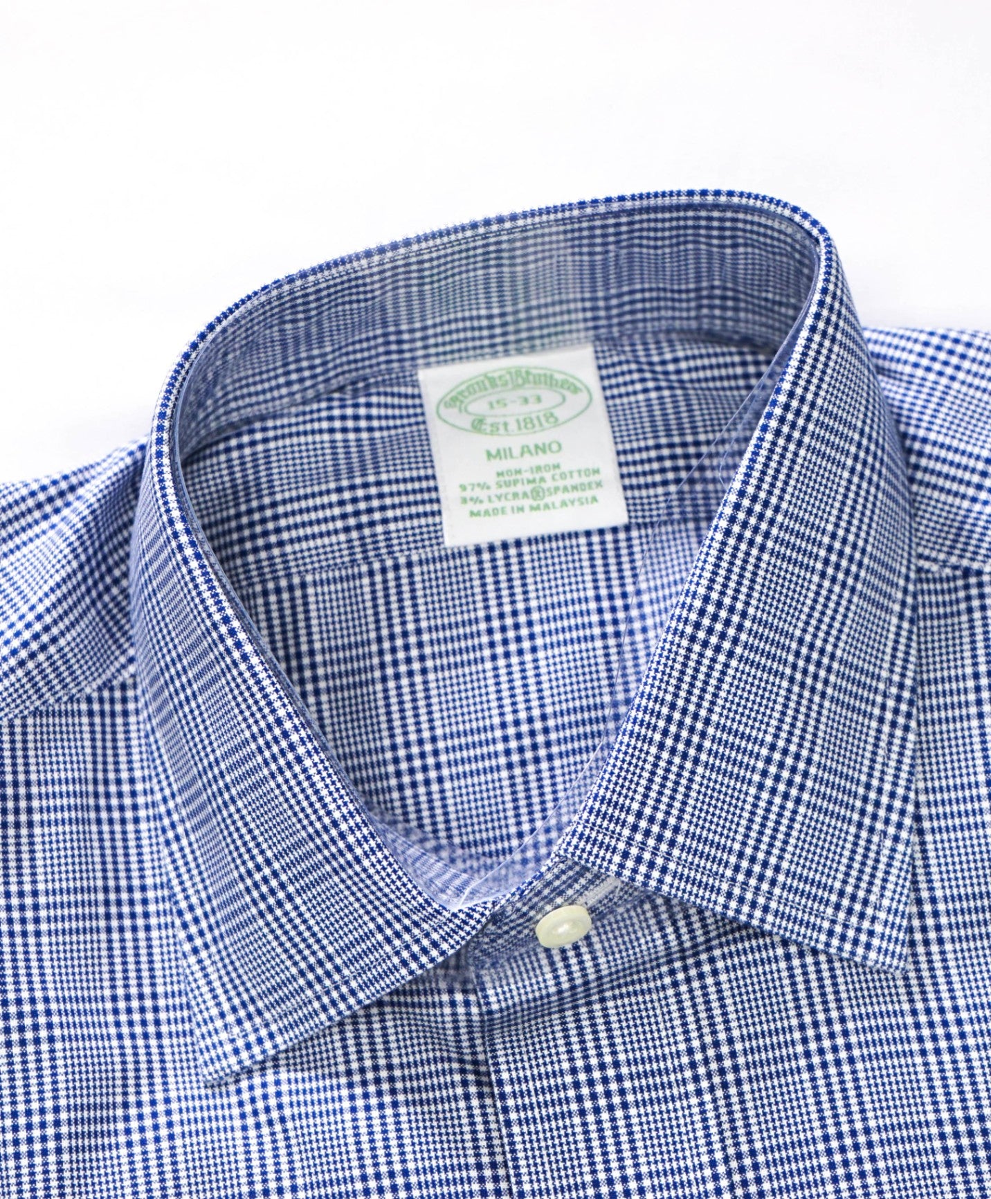 $128 BROOKS BROTHERS - Blue Plaid NON-IRON MILANO Shirt - 15.5 - 33
