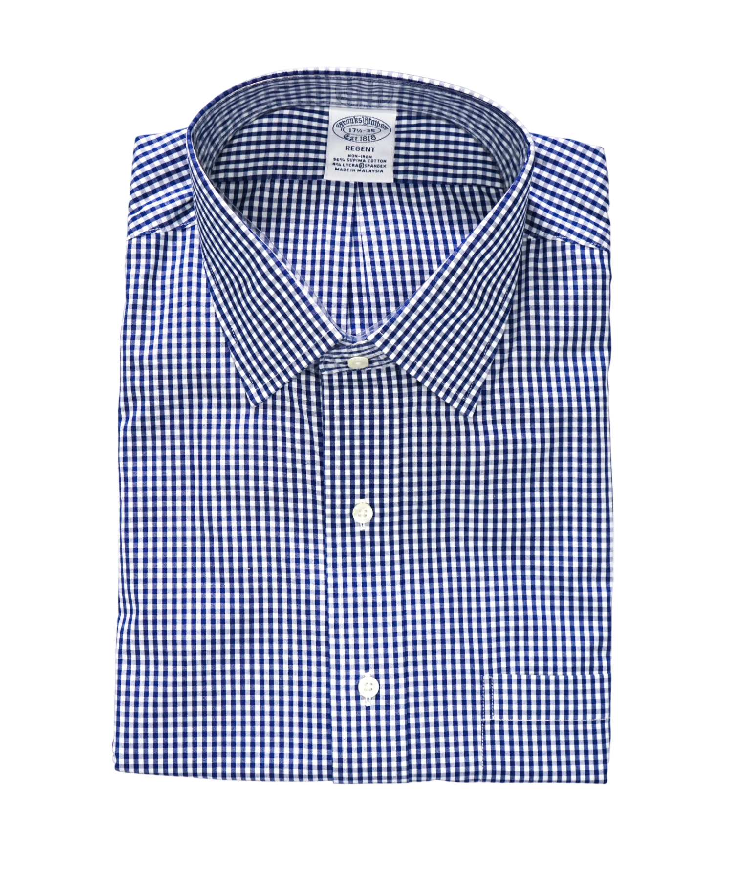 $128 BROOKS BROTHERS - Blue Gingham NON-IRON REGENT Shirt - 17.5 - 35