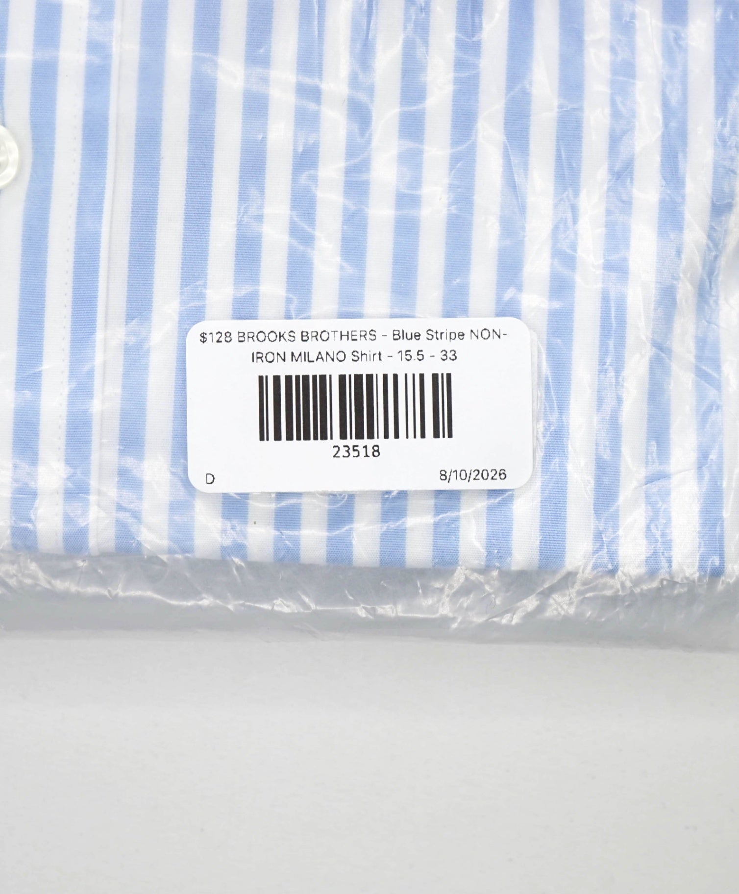 $128 BROOKS BROTHERS - Blue Stripe NON-IRON MILANO Shirt - 15.5 - 33