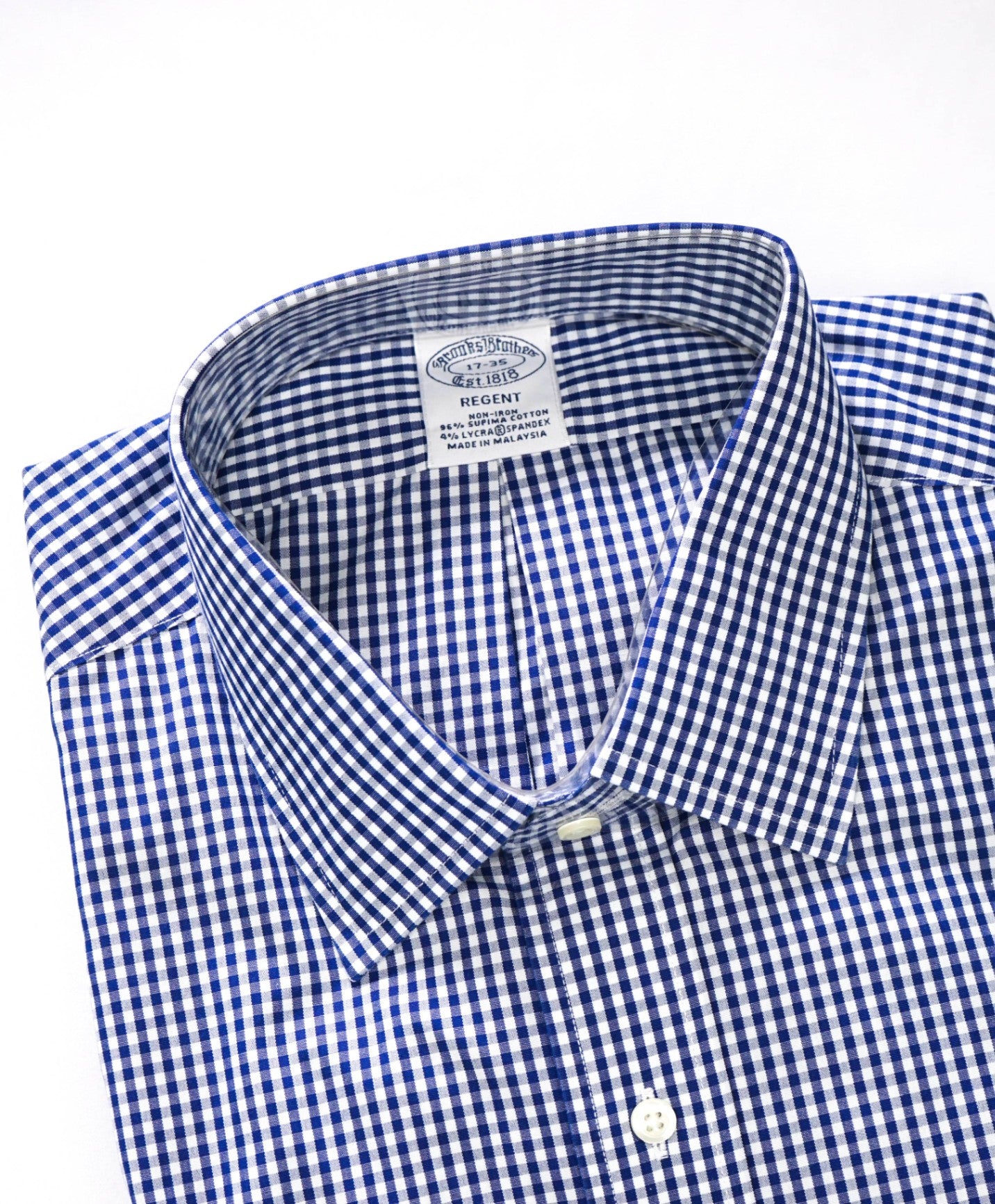 $128 BROOKS BROTHERS - Blue Gingham NON-IRON REGENT Shirt - 17 - 35