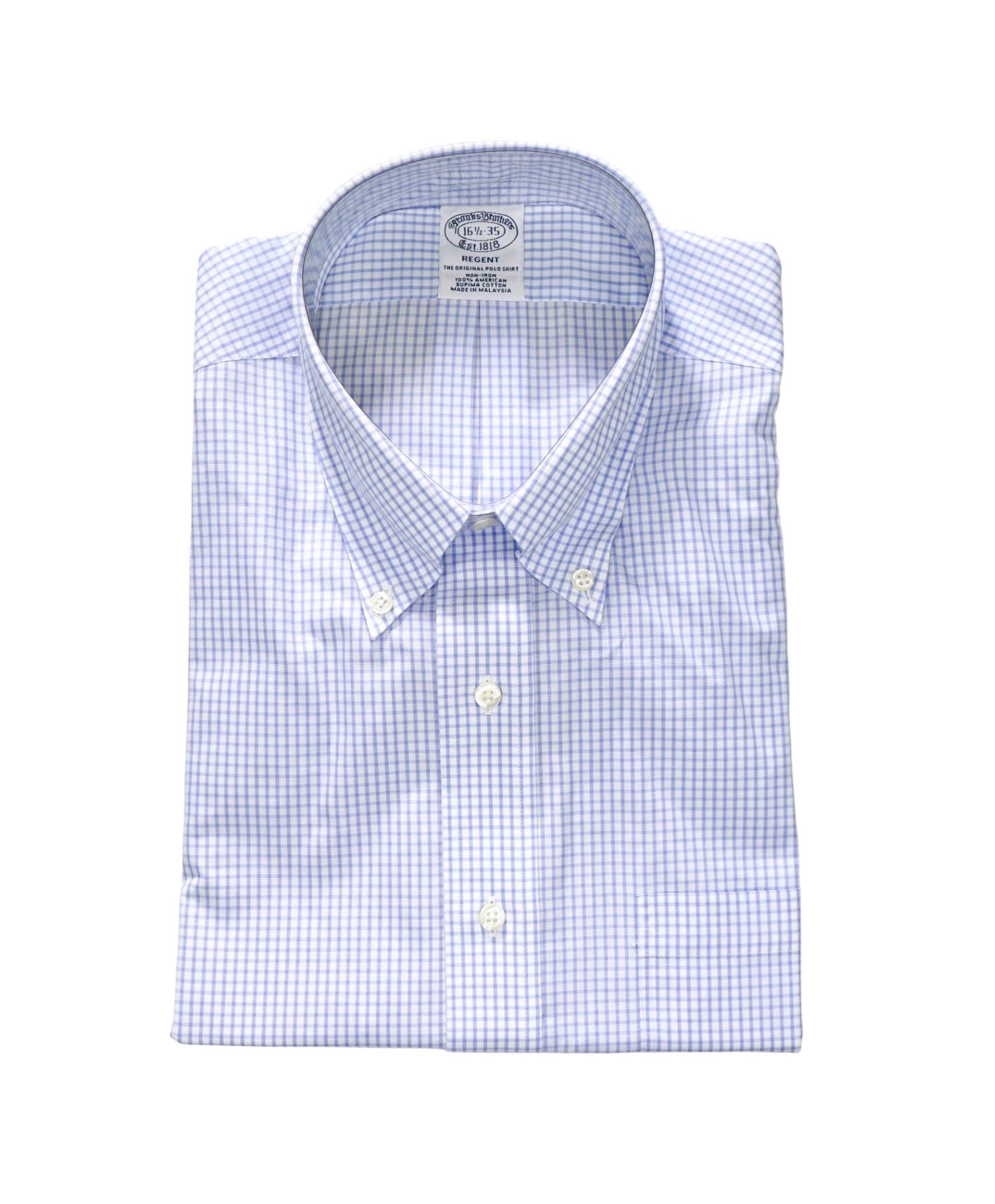 $128 BROOKS BROTHERS - Blue Gingham NON-IRON REGENT Shirt - 16.5 - 35