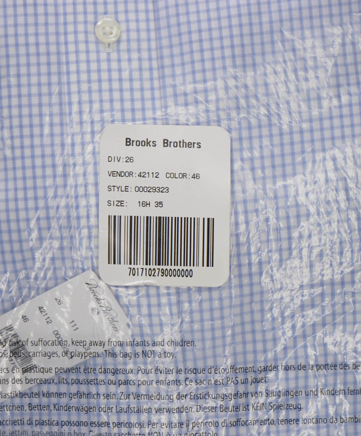 $128 BROOKS BROTHERS - Blue Gingham NON-IRON REGENT Shirt - 16.5 - 35