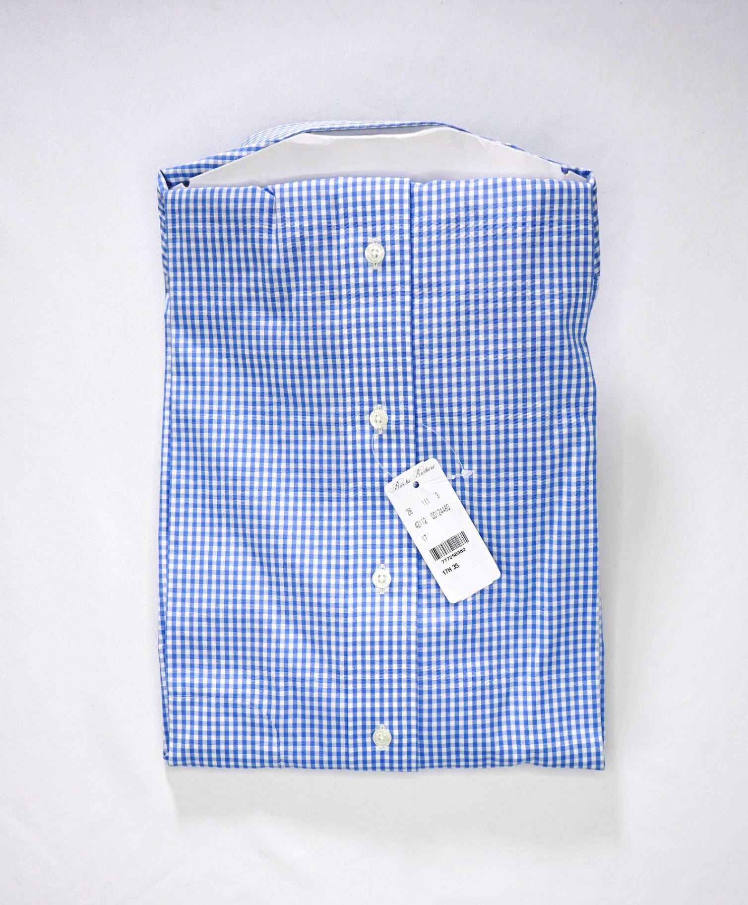 $128 BROOKS BROTHERS - Blue Gingham NON-IRON REGENT Shirt - 17.5 - 35