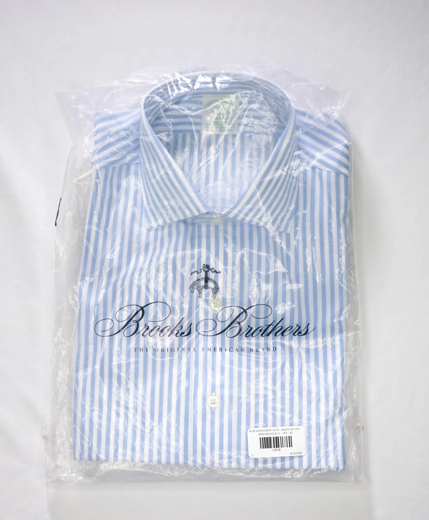 $128 BROOKS BROTHERS - Blue Stripe NON-IRON MILANO Shirt - 15.5 - 33