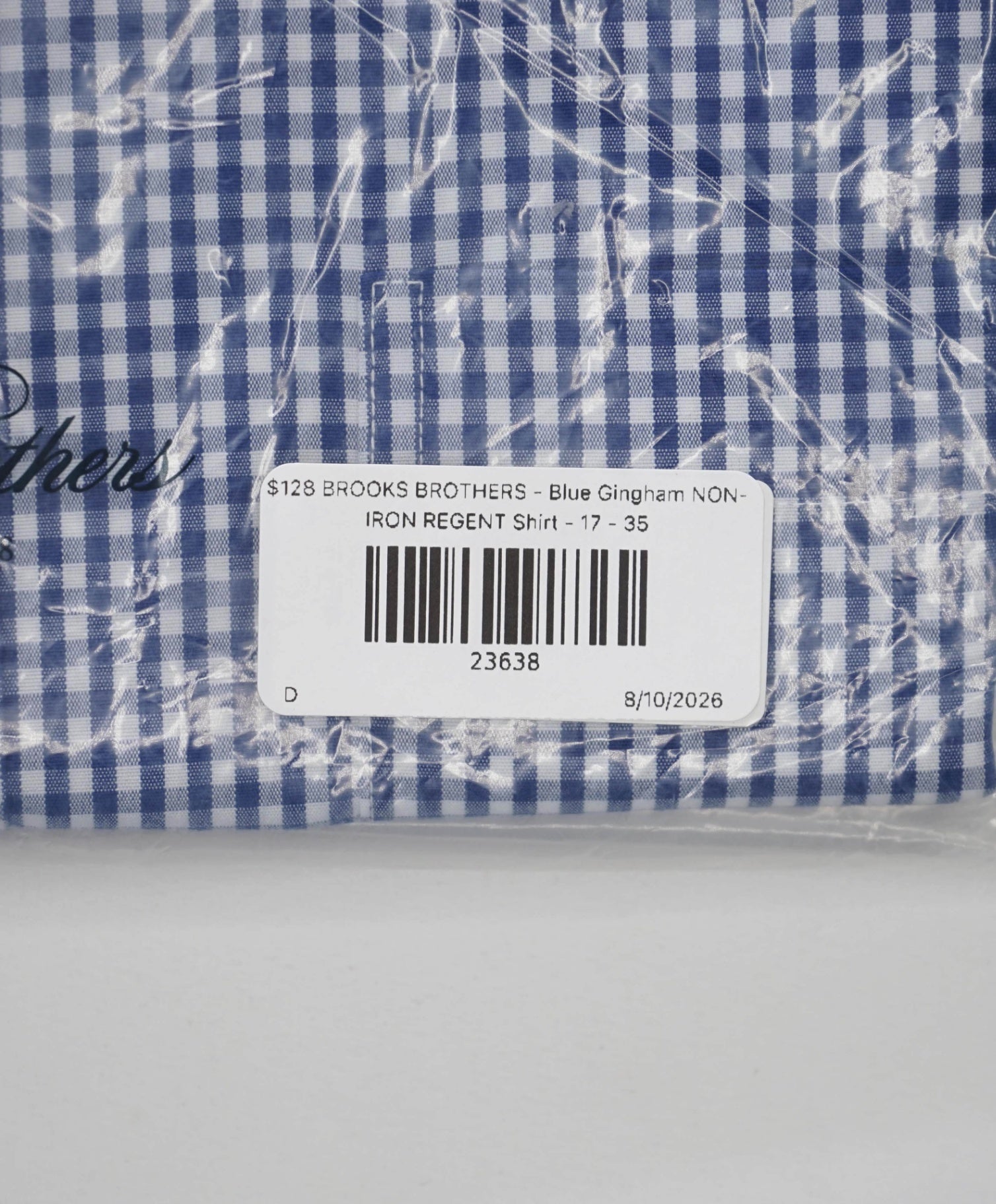 $128 BROOKS BROTHERS - Blue Gingham NON-IRON REGENT Shirt - 17 - 35