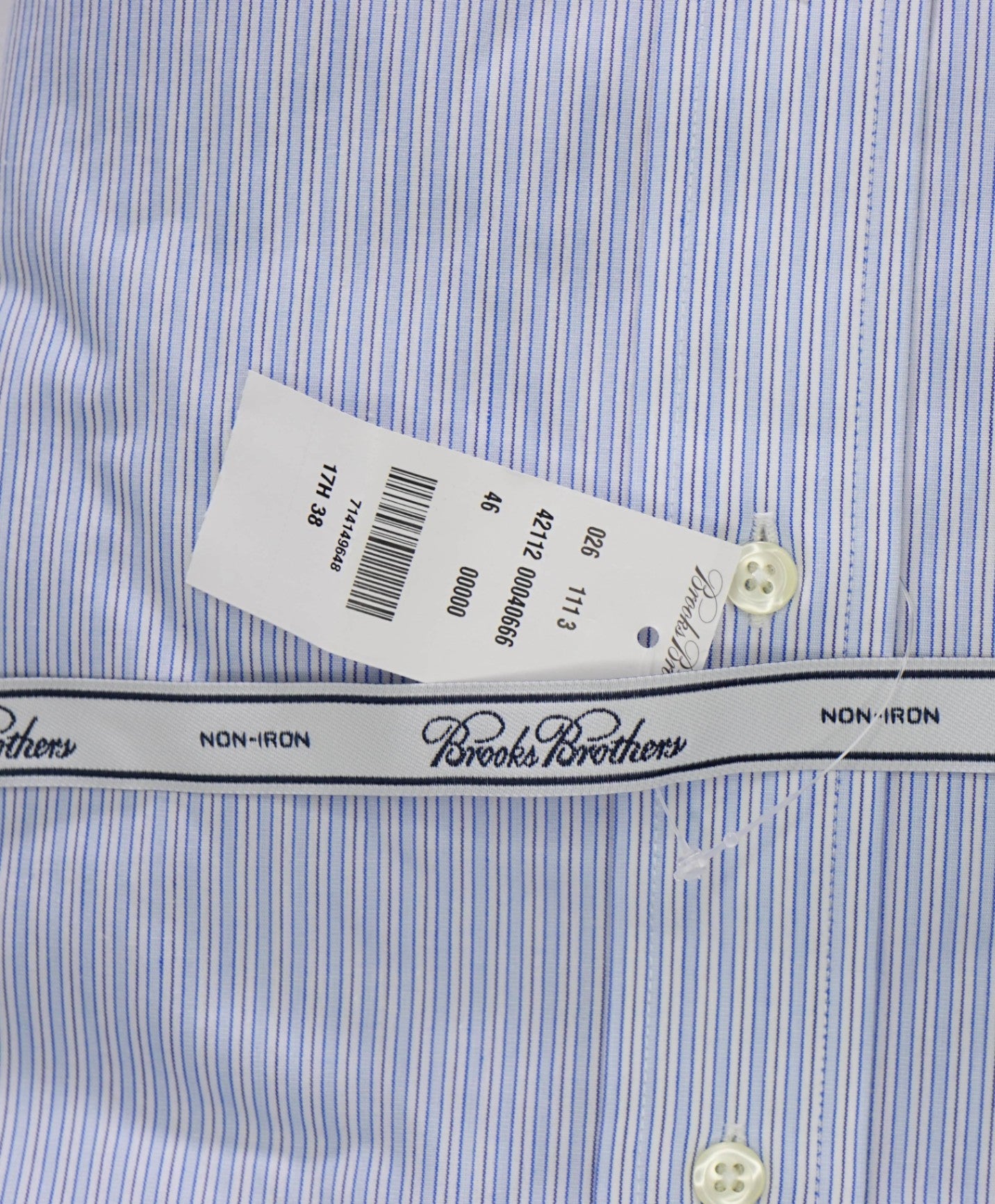 $128 BROOKS BROTHERS - Blue Stripe NON-IRON MADISON Shirt - 17.5 - 38