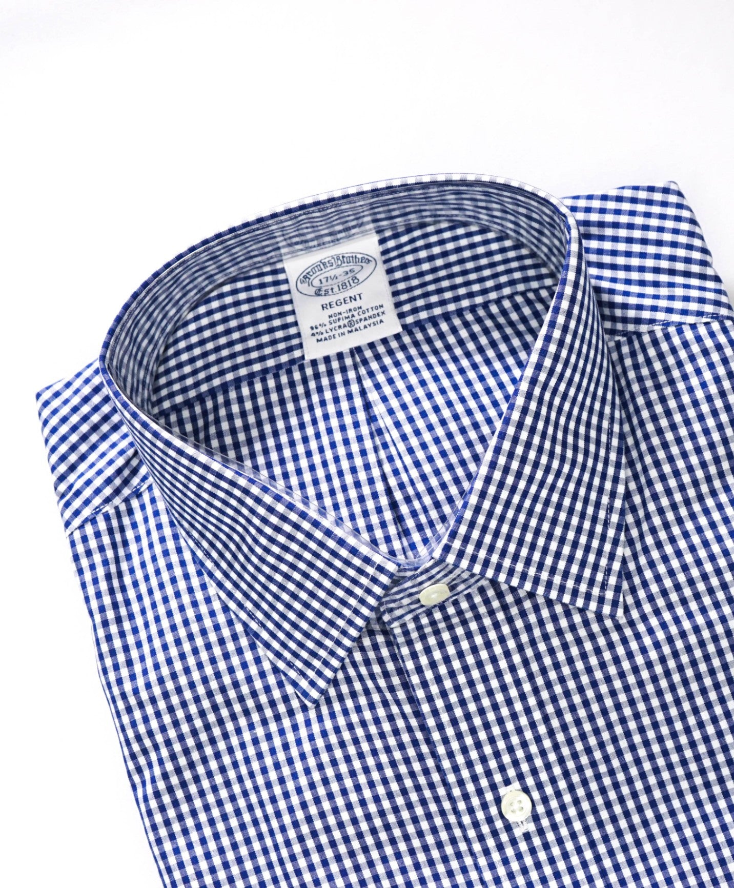 $128 BROOKS BROTHERS - Blue Gingham NON-IRON REGENT Shirt - 17.5 - 35