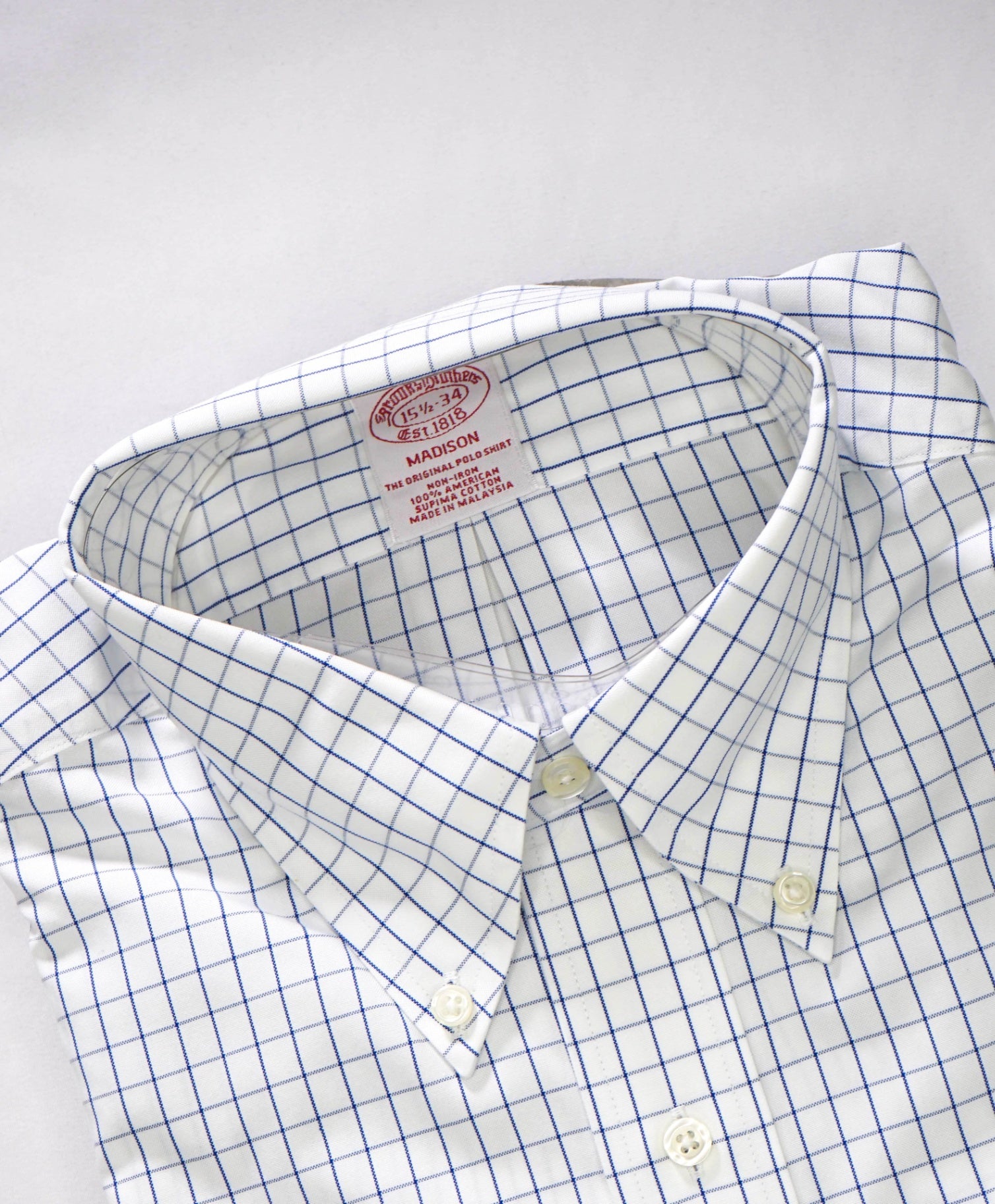 $128 BROOKS BROTHERS - Blue Check NON-IRON MADISON Shirt - 15.5 - 34