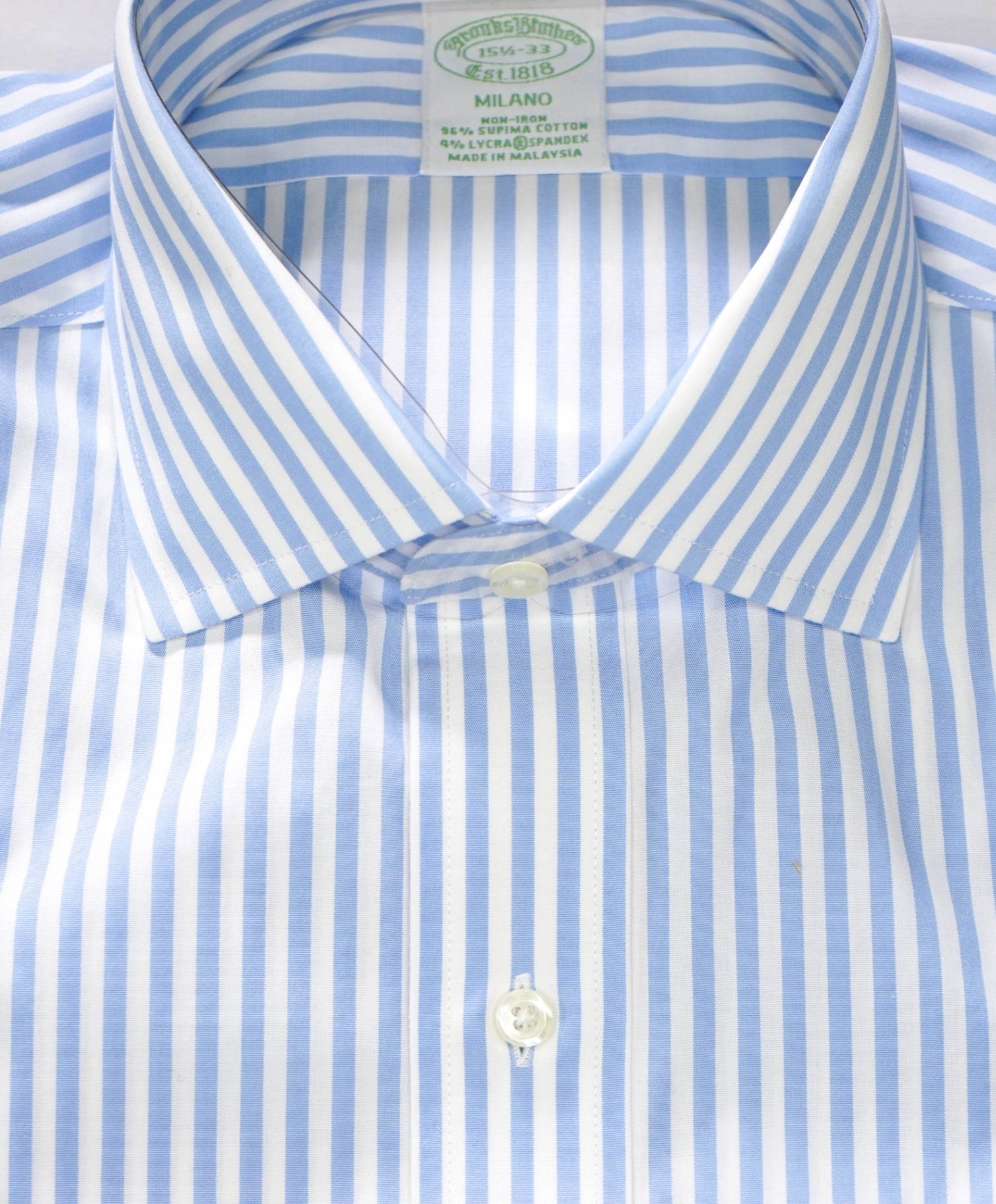 $128 BROOKS BROTHERS - Blue Stripe NON-IRON MILANO Shirt - 15.5 - 33