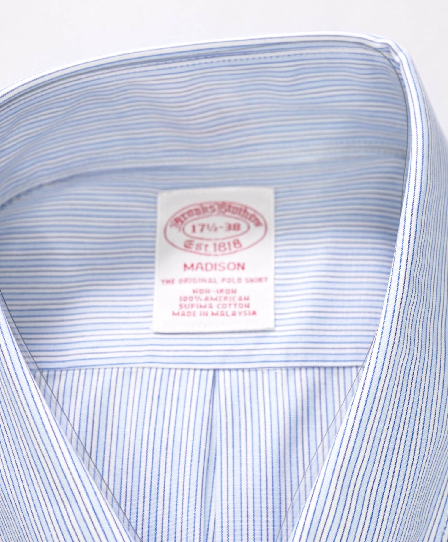 $128 BROOKS BROTHERS - Blue Stripe NON-IRON MADISON Shirt - 17.5 - 38