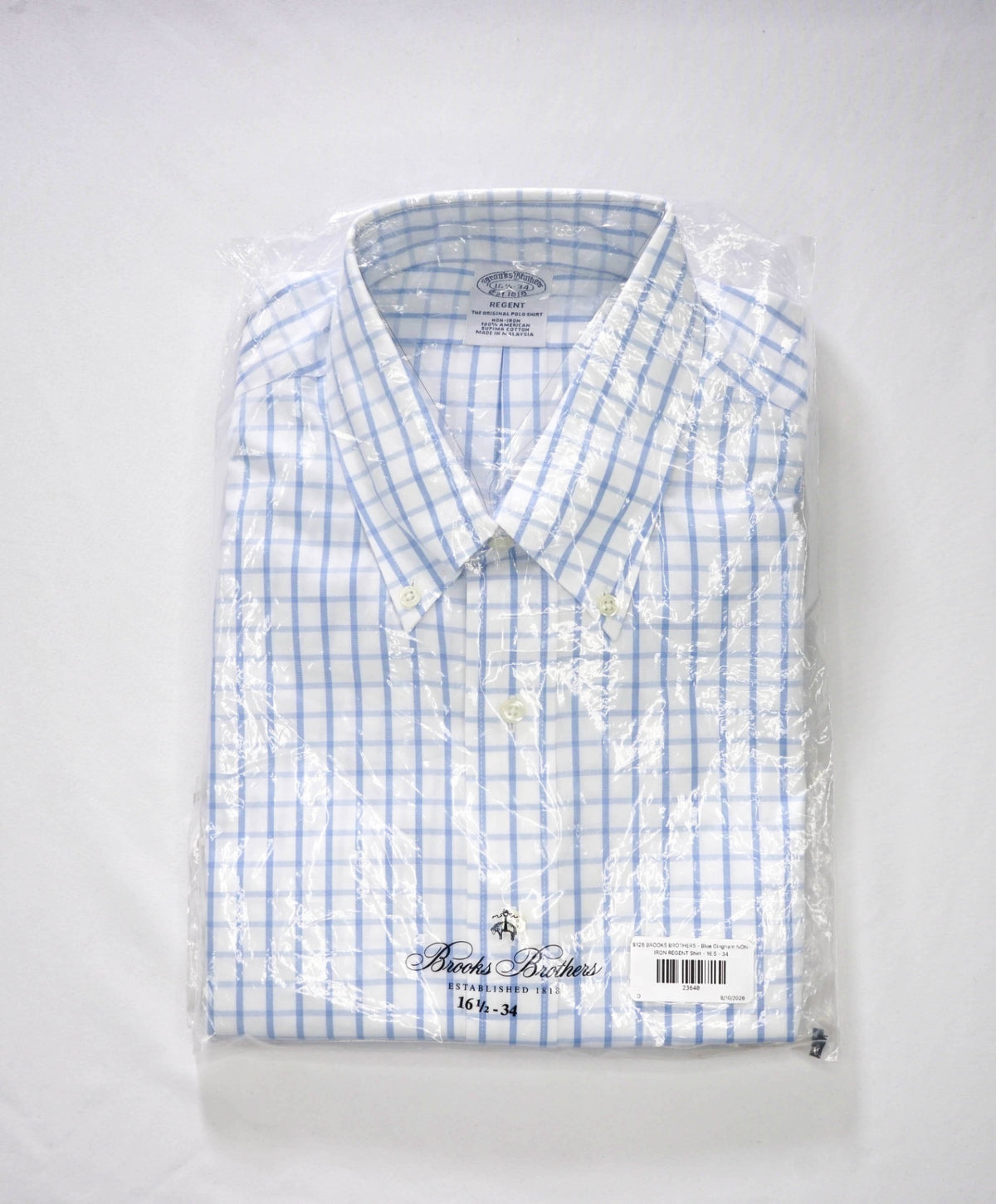 $128 BROOKS BROTHERS - Blue Gingham NON-IRON REGENT Shirt - 16.5 - 34