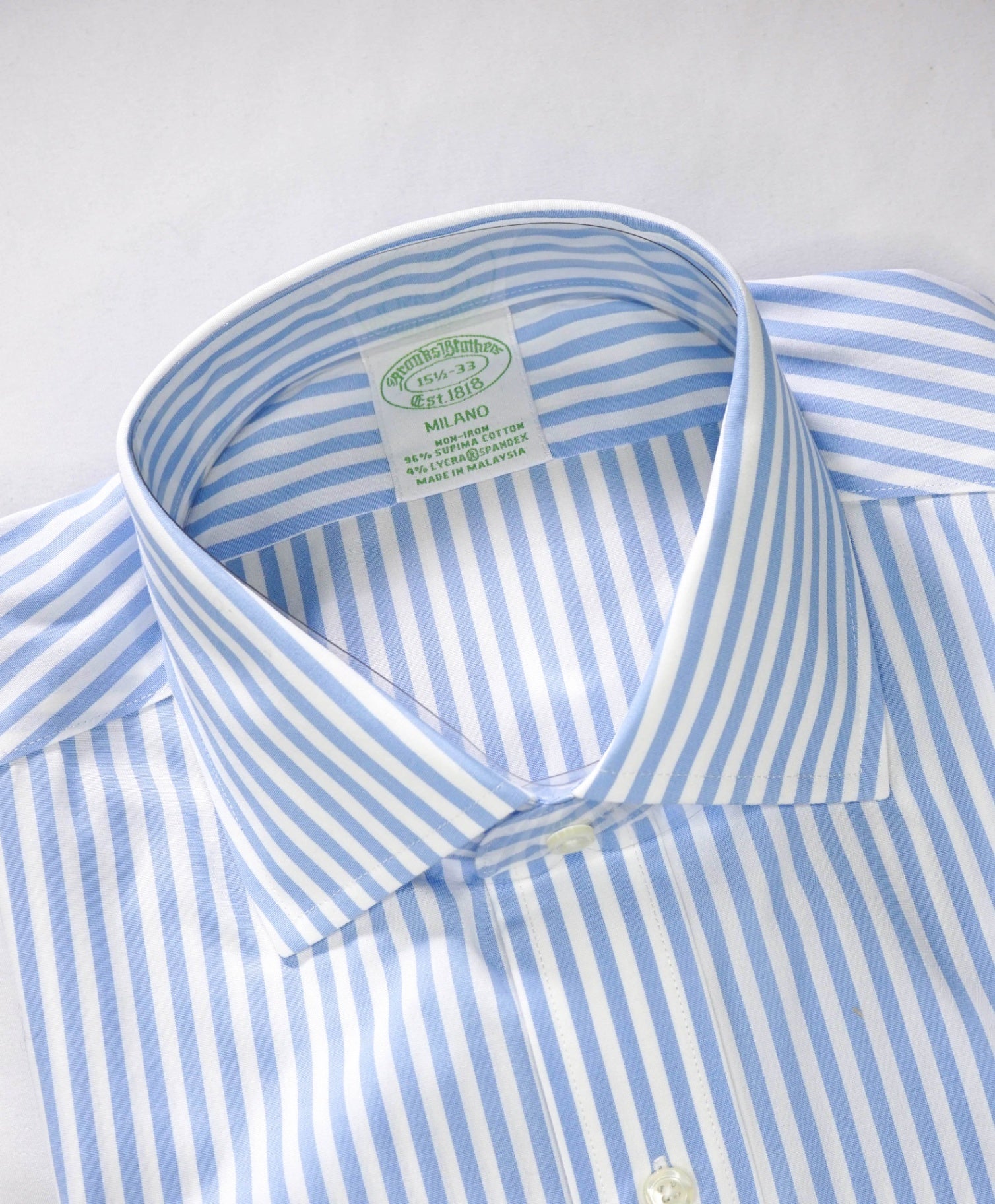 $128 BROOKS BROTHERS - Blue Stripe NON-IRON MILANO Shirt - 15.5 - 33