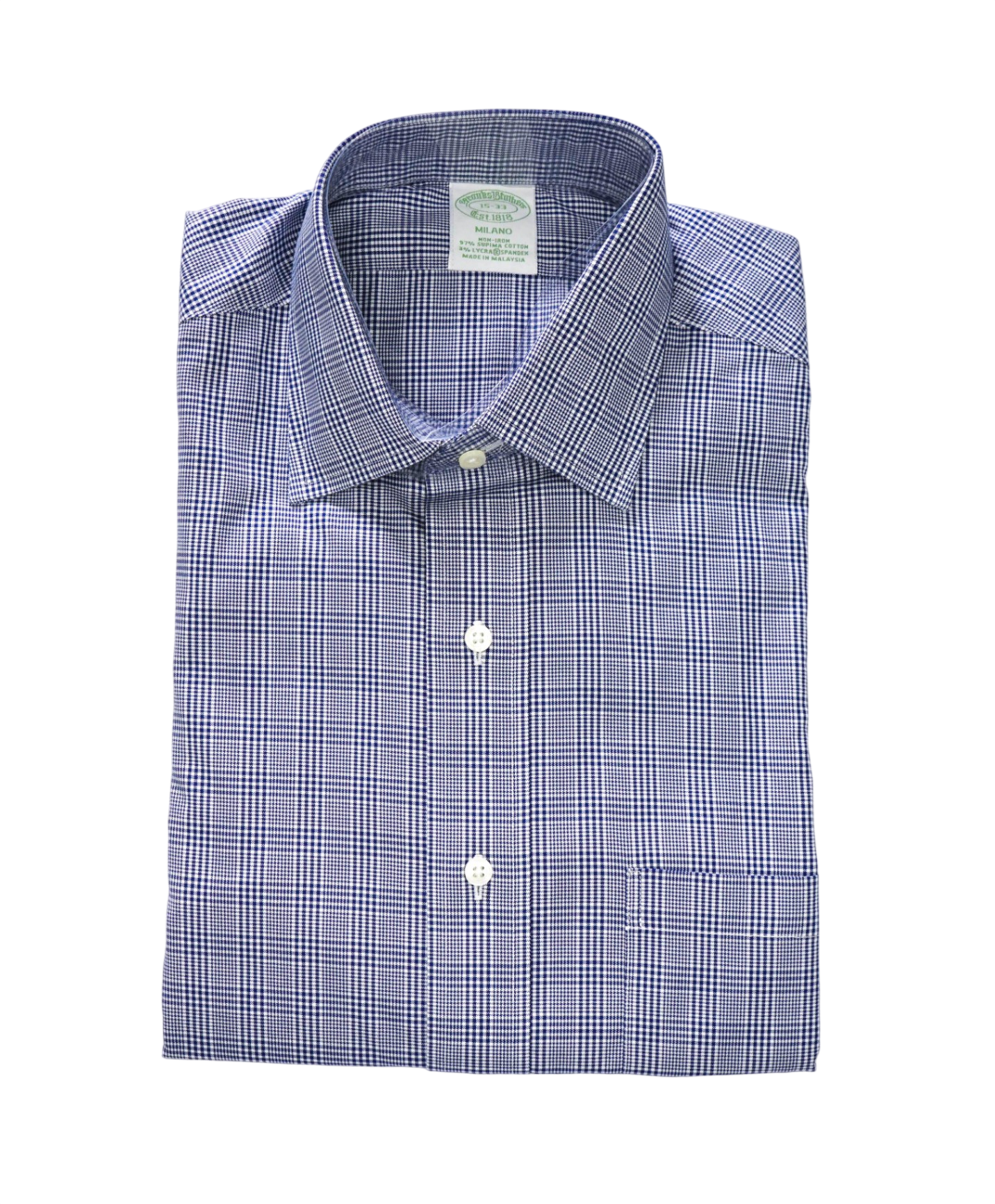 $128 BROOKS BROTHERS - Blue Plaid NON-IRON MILANO Shirt - 15.5 - 33