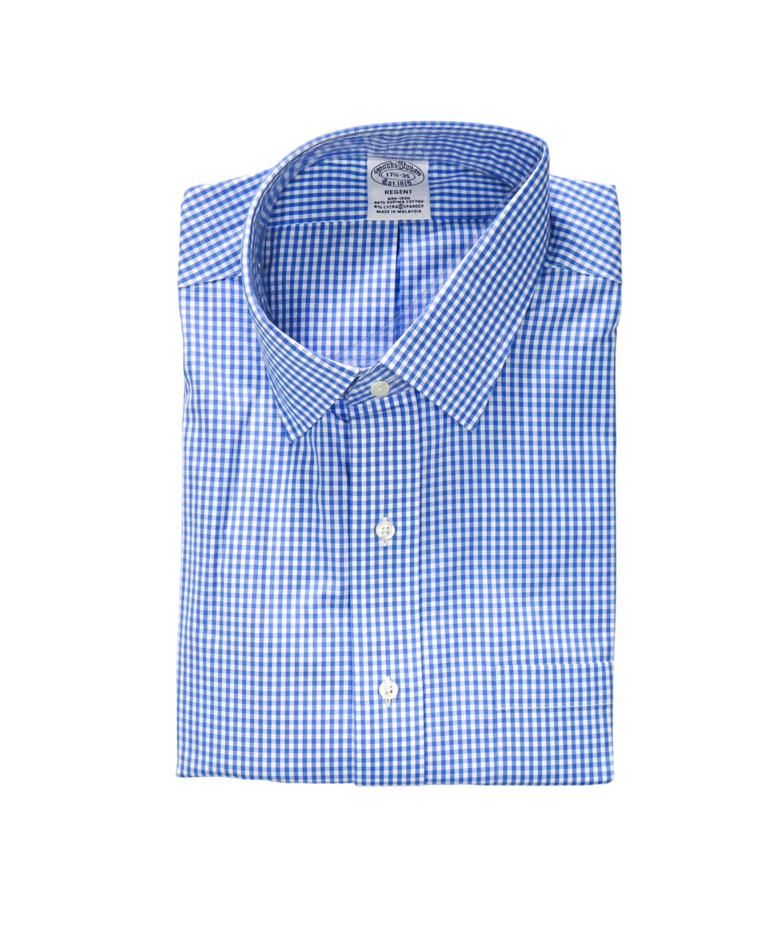 $128 BROOKS BROTHERS - Blue Gingham NON-IRON REGENT Shirt - 17.5 - 35