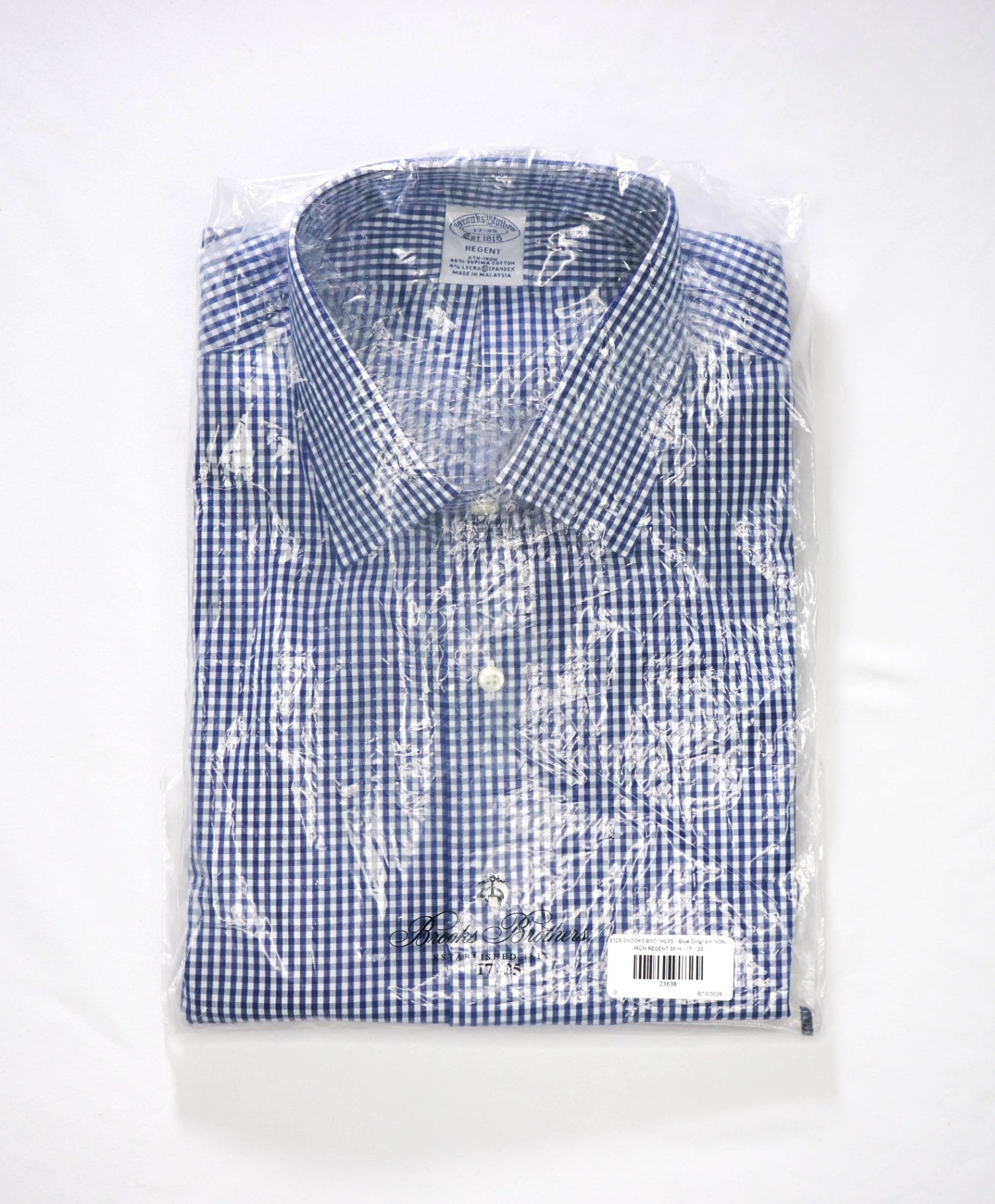 $128 BROOKS BROTHERS - Blue Gingham NON-IRON REGENT Shirt - 17 - 35