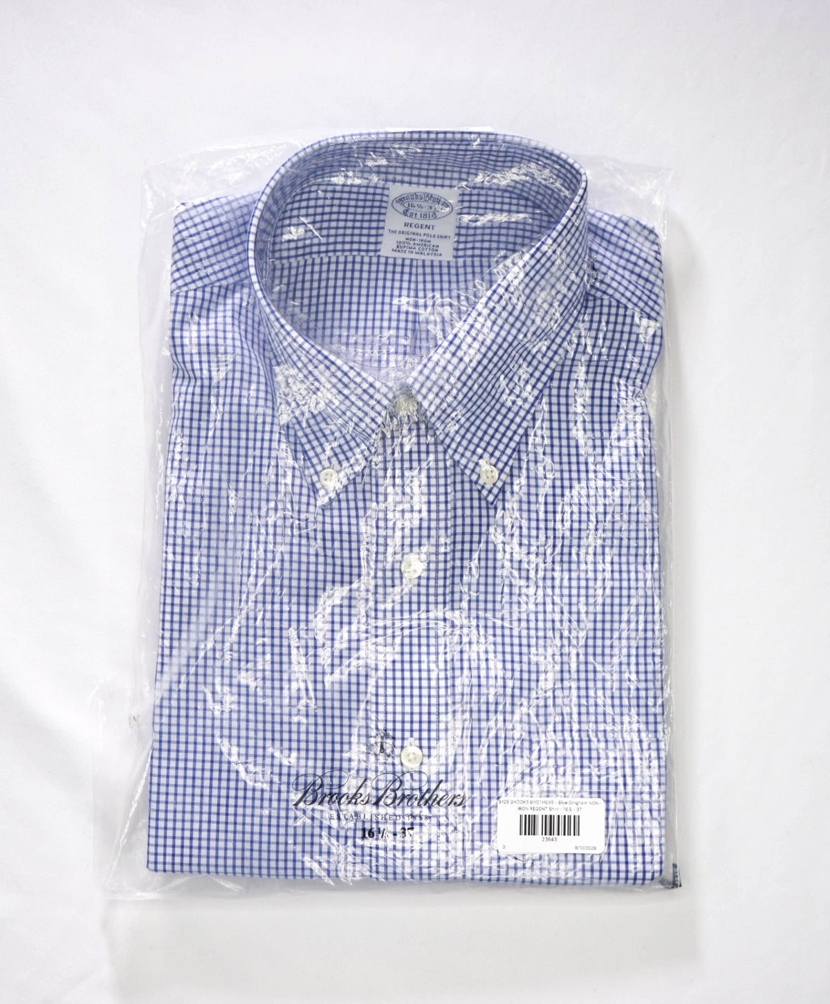 $128 BROOKS BROTHERS - Blue Gingham NON-IRON REGENT Shirt - 16.5 - 37