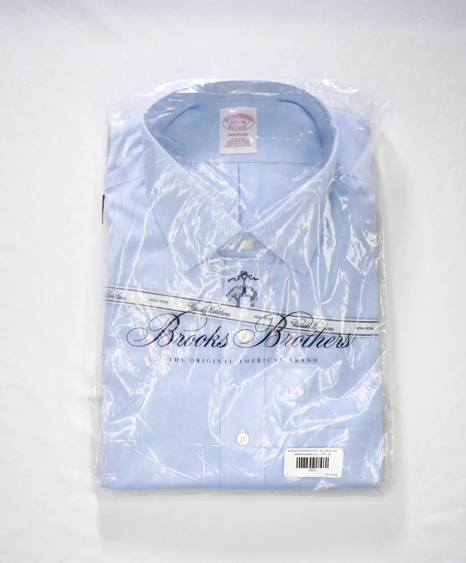 $128 BROOKS BROTHERS -Blue NON-IRON MADISON Shirt - 17.5 - 36